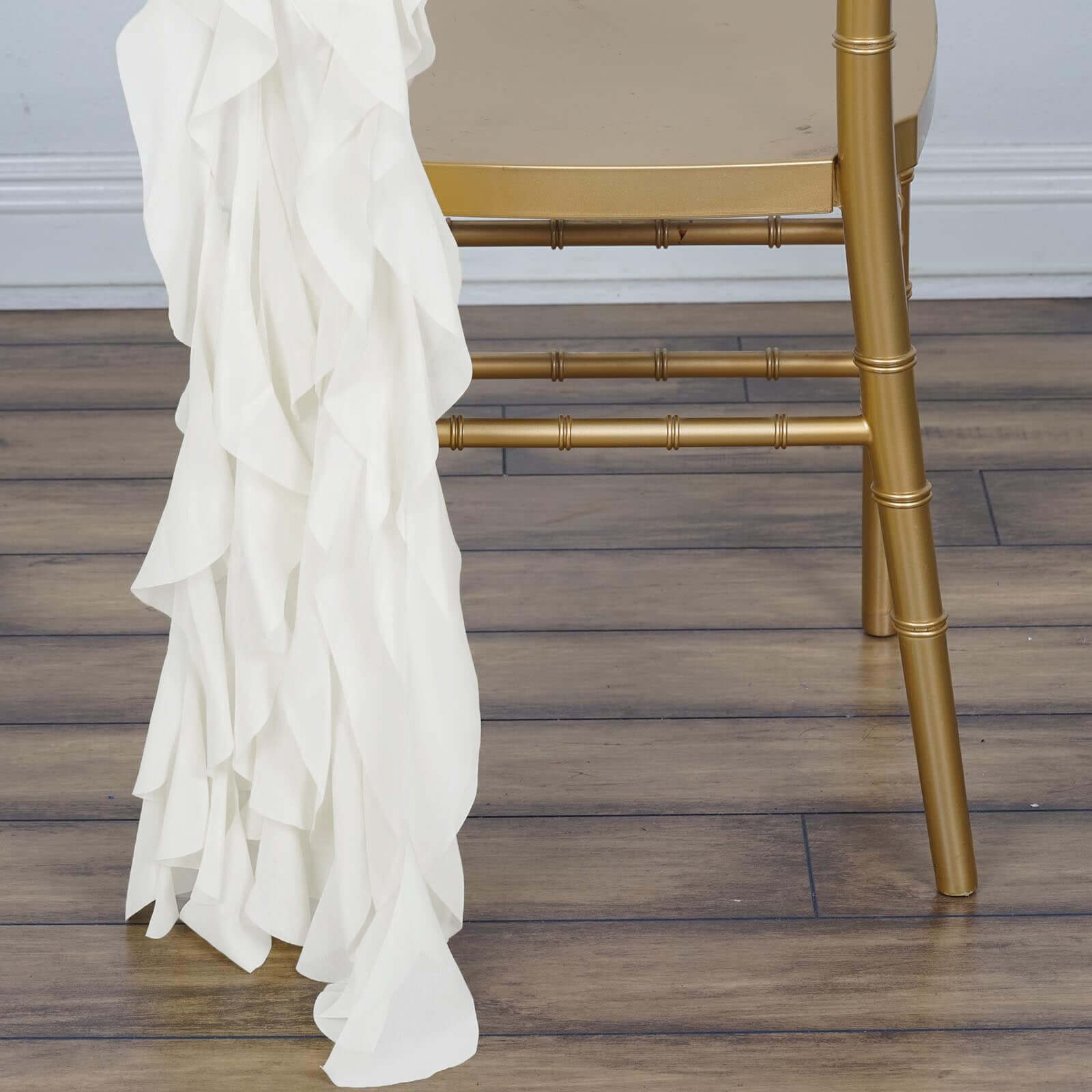 Stylish Ivory Chiffon Chair Sashes Set with Willow Ruffles Design