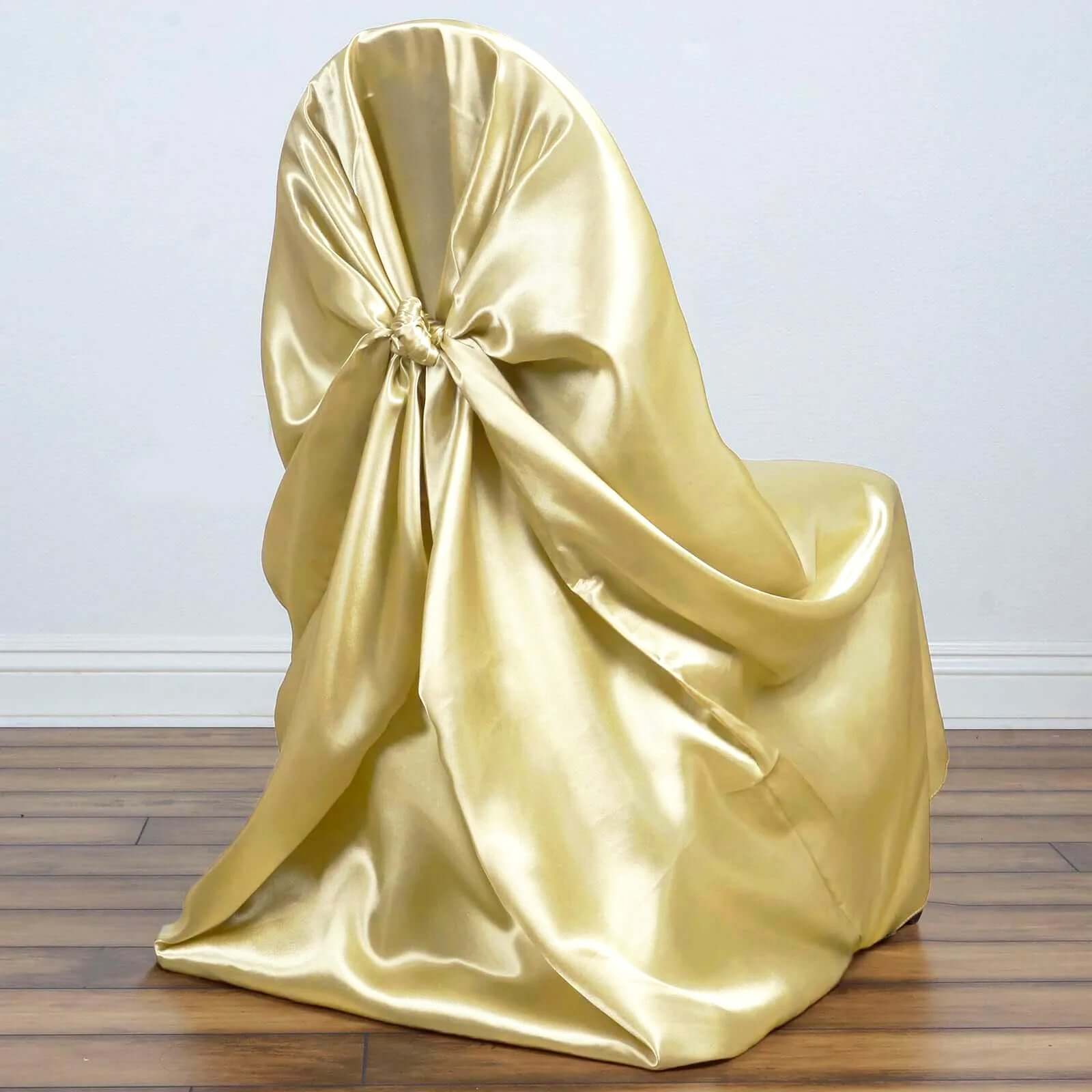 Champagne Satin Self-Tie Chair Cover - Universal Design for Multiple Chair Types, Durable Slip-On