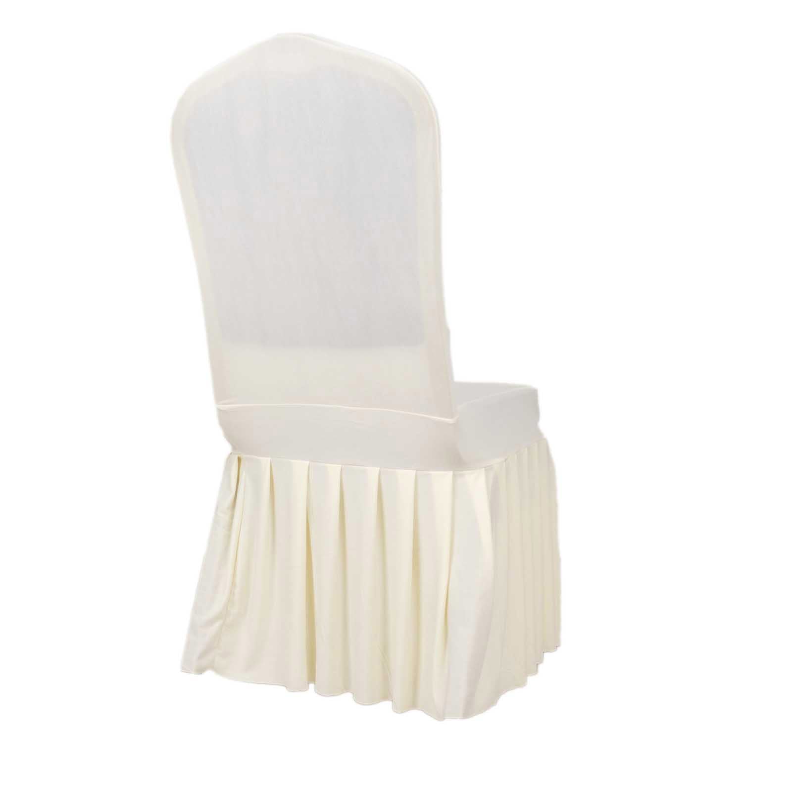 Ivory Spandex Chair Cover with Ruffle Pleated Skirt - 1-Piece Stretch Slipcover for Banquet Chairs