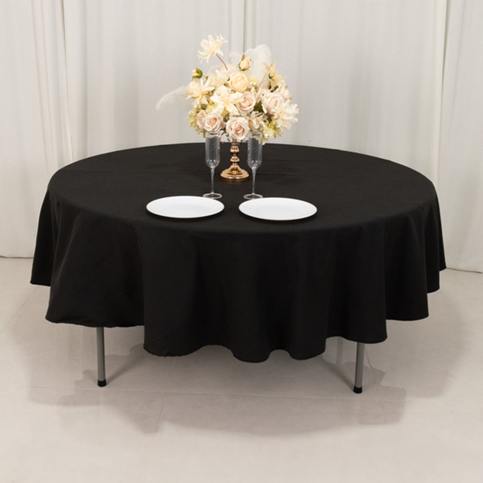 Exclusive 90-Inch Wrinkle-Resistant Black Cotton Blend Round Tablecloth for Events