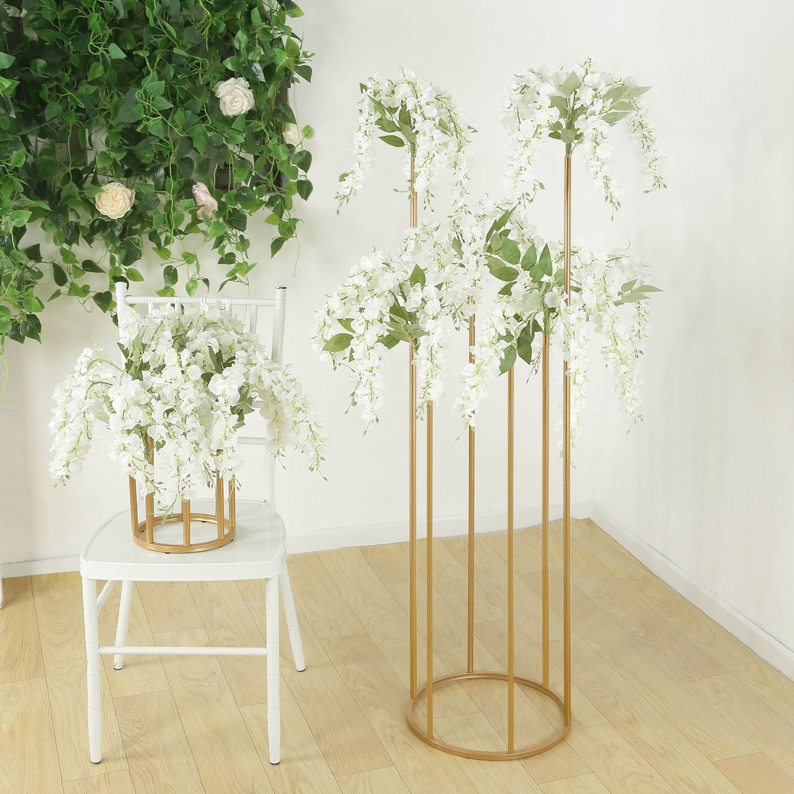 Hot! Gold Metal 6-Tubes Round Base Flower Centerpiece - 4ft Single Stem Bud Vase