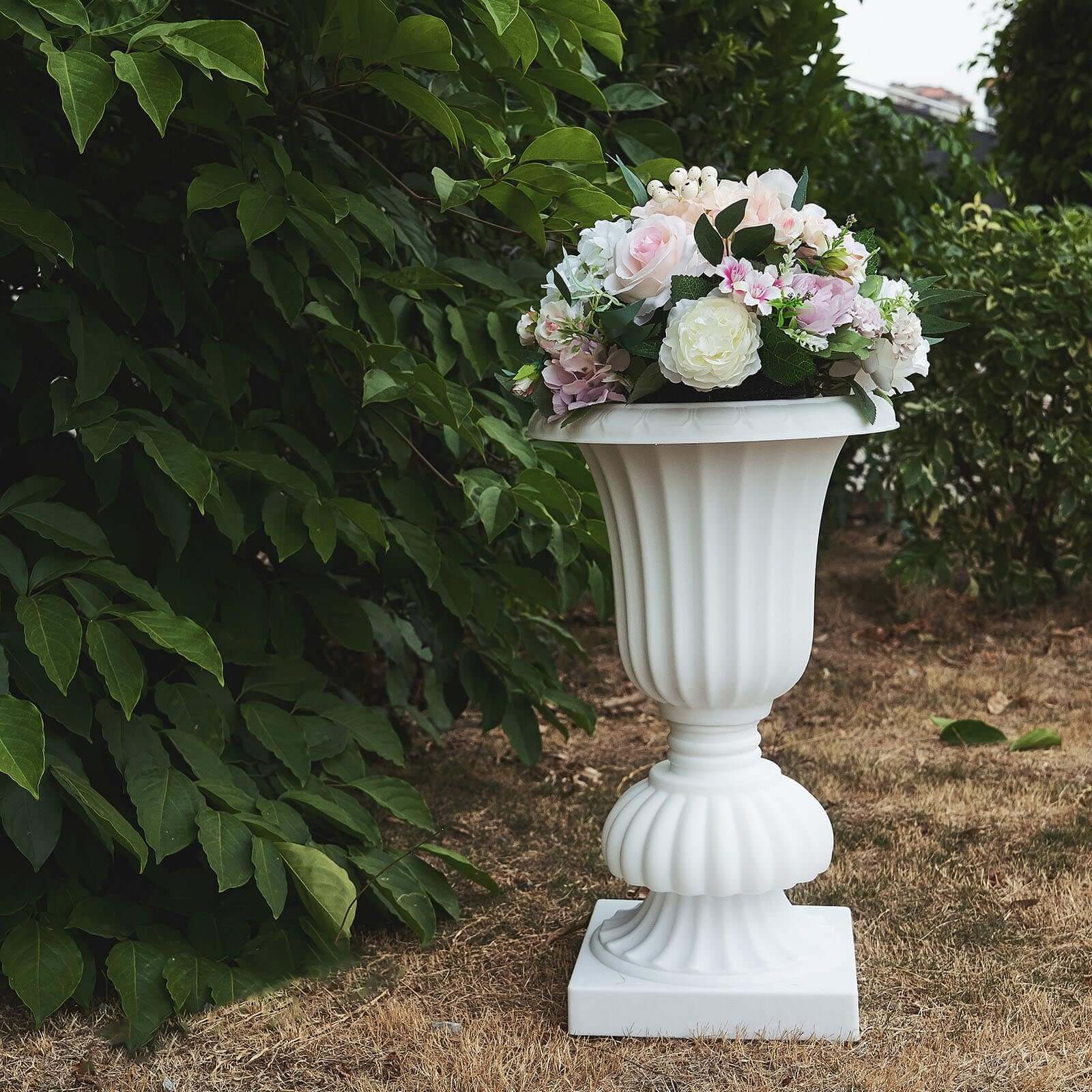 2-Pack PVC White Floral Urn Planter Pedestal Flower Pot Plant Stand