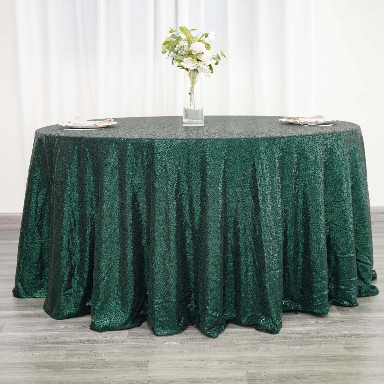 Hot! 120" Seamless Glittering Hunter Emerald Green Round Tablecloth
