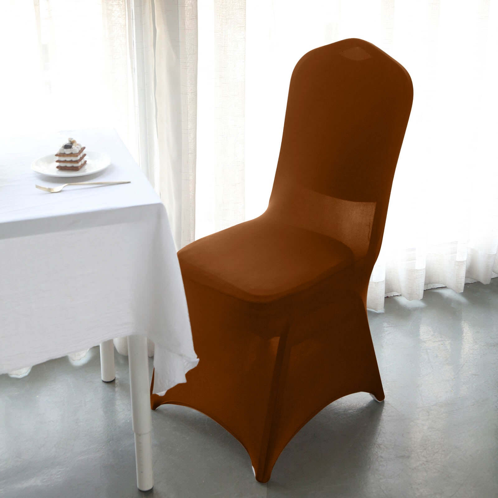Cinnamon Brown Stretch Spandex 160GSM Slip-On Chair Cover for Banquet Chairs