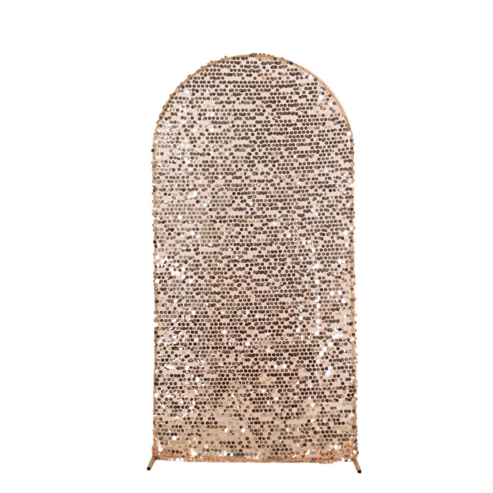 Sparkly 7ft Rose Gold Payette Sequin Fitted Cover for Round Top Wedding Arch - Ideal Decor!