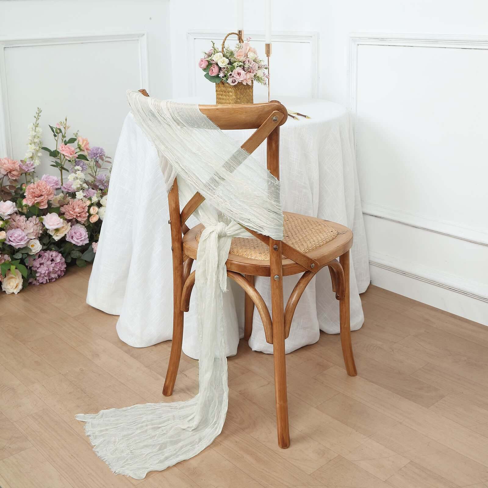 Special Offer! 5-Piece Ivory Cheesecloth Gauze Chair Sashes for Boho Weddings & Gatherings