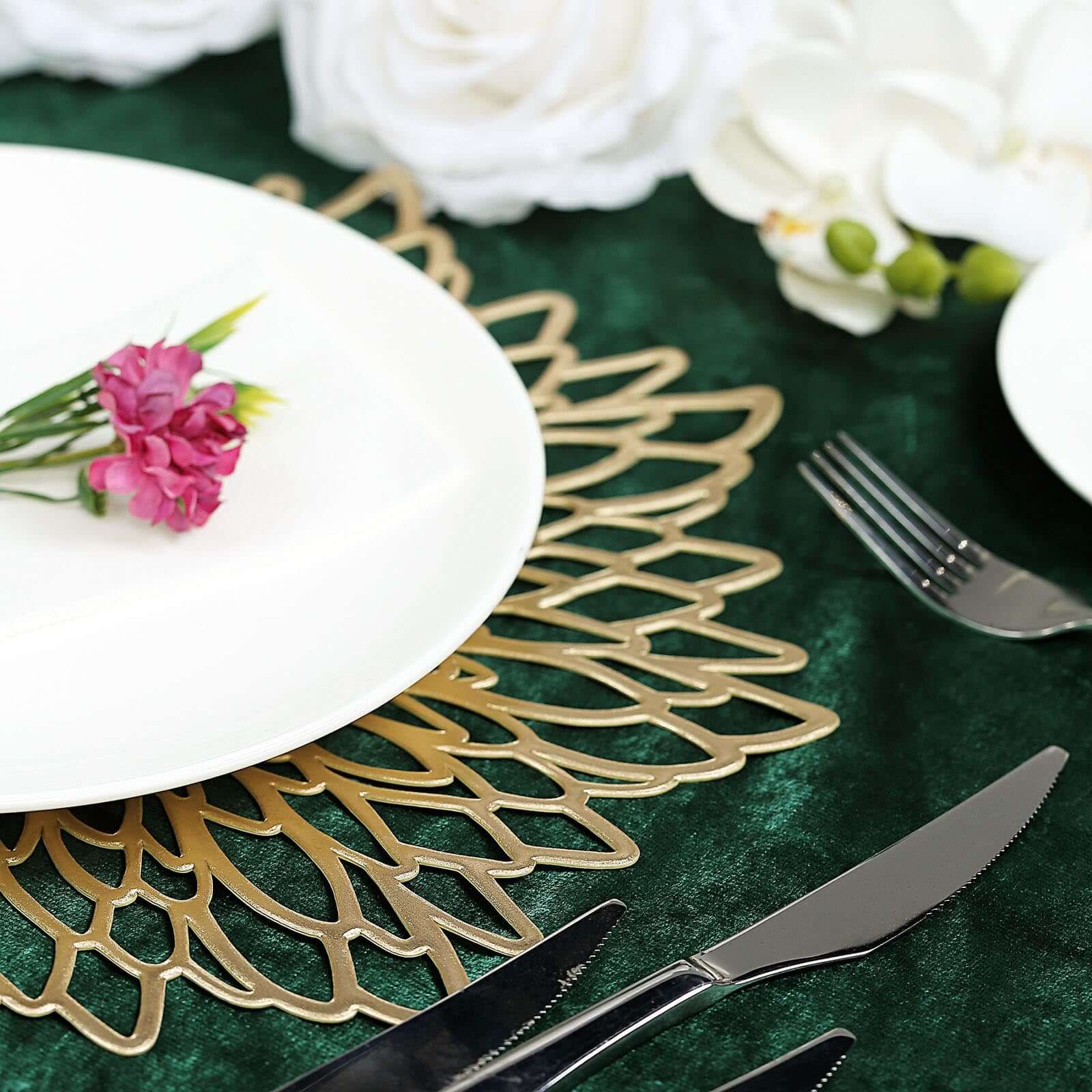 Hot Deal! 6-Pack Gold Floral Vinyl Round Non-Slip Dining Table Mats, 15"