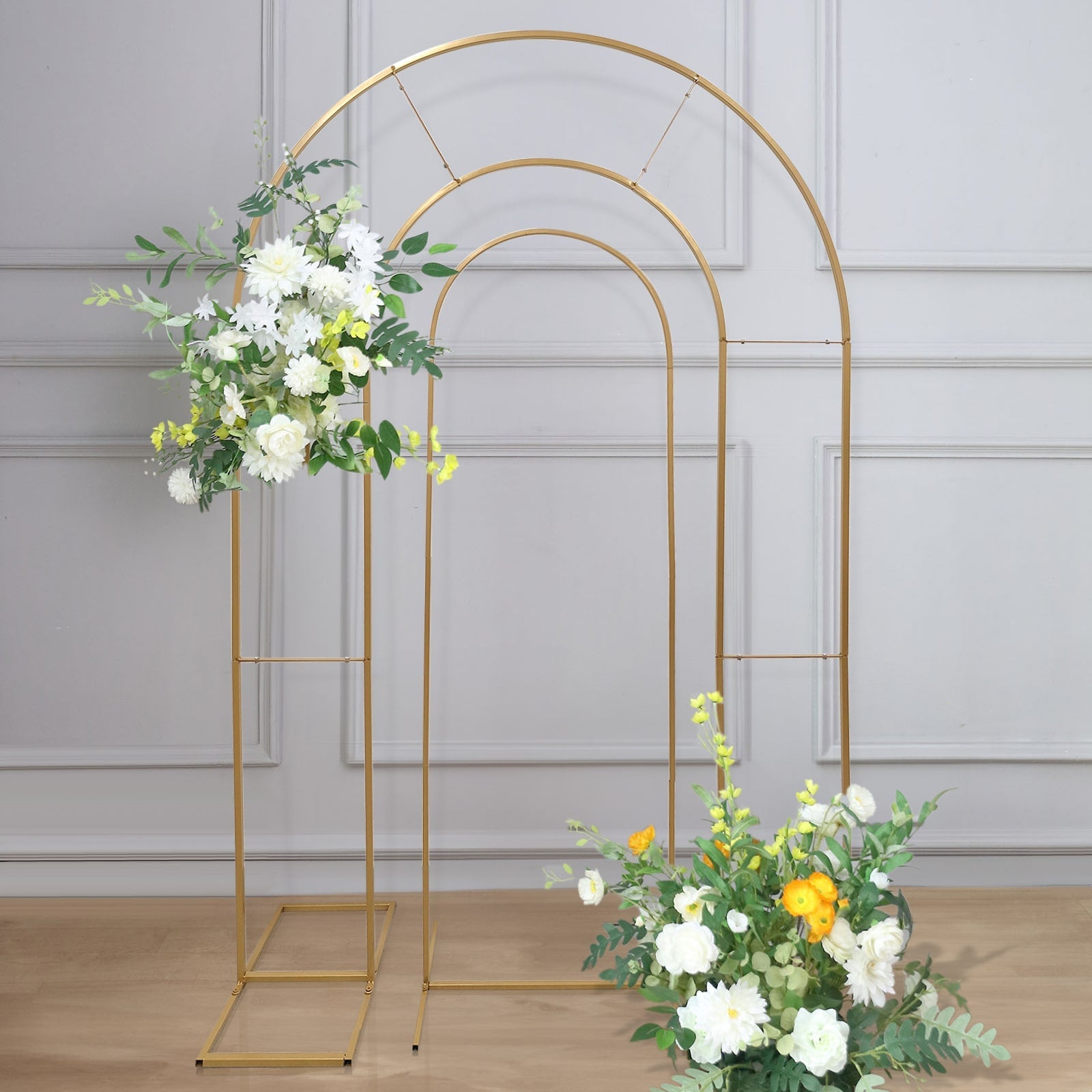 Get 2 Gold Metal Round Top Wedding Arches - 6ft & 8ft, Ideal for Ceremonies