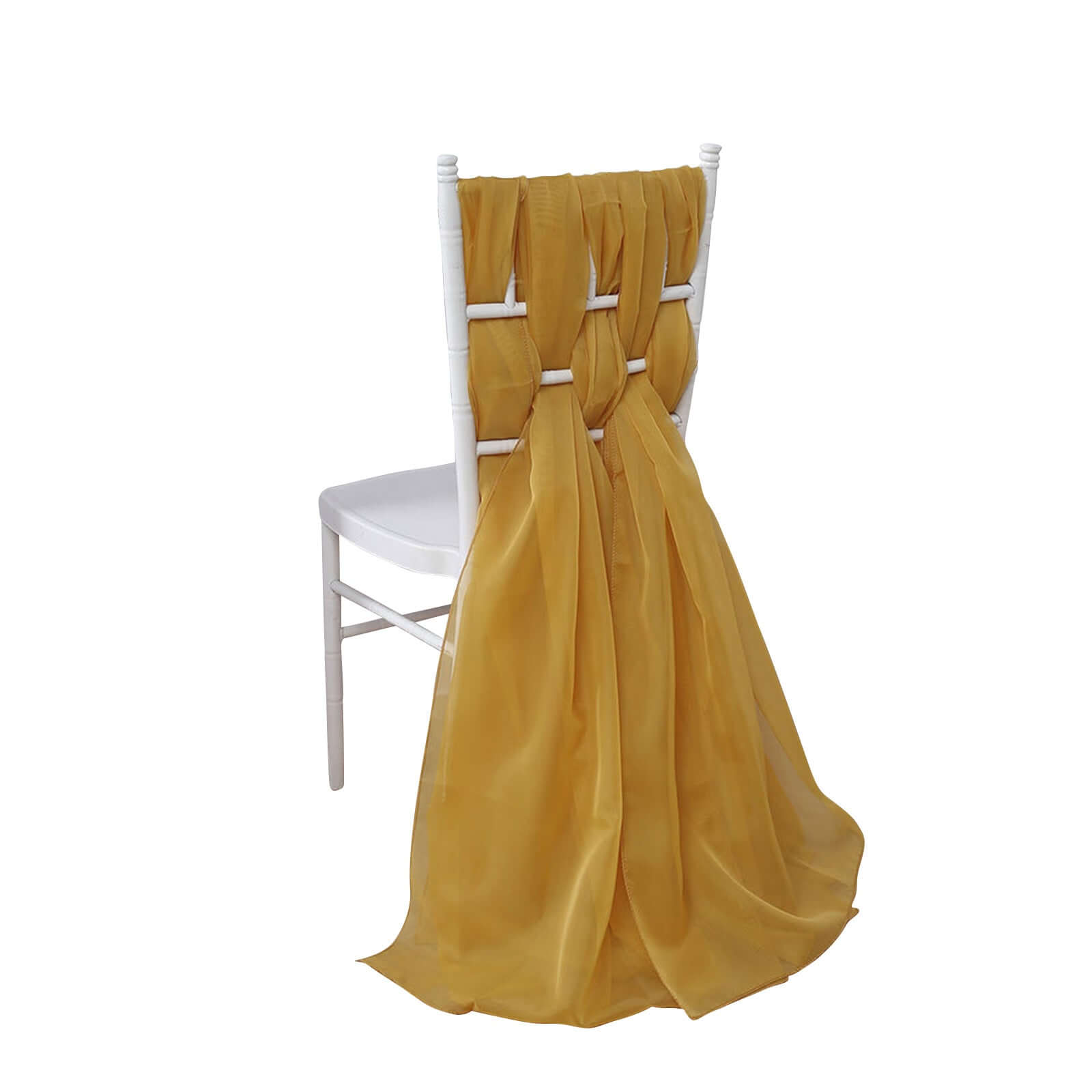 5-Pack Mustard Yellow Premium Chiffon Chair Sashes - Soft, Lightweight Designer Bows (22x78)