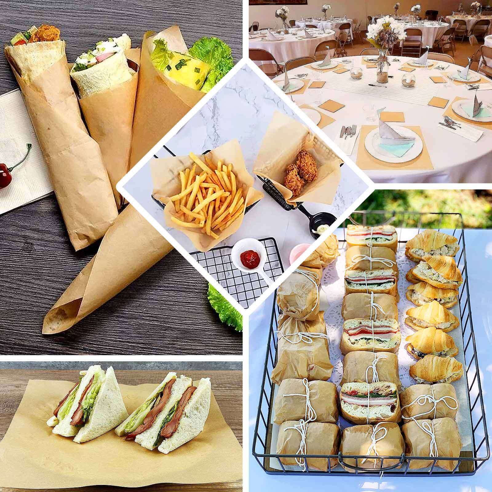 50-Pack Natural Brown Square Wax Paper Basket Liners - Ideal for Food Wrapping