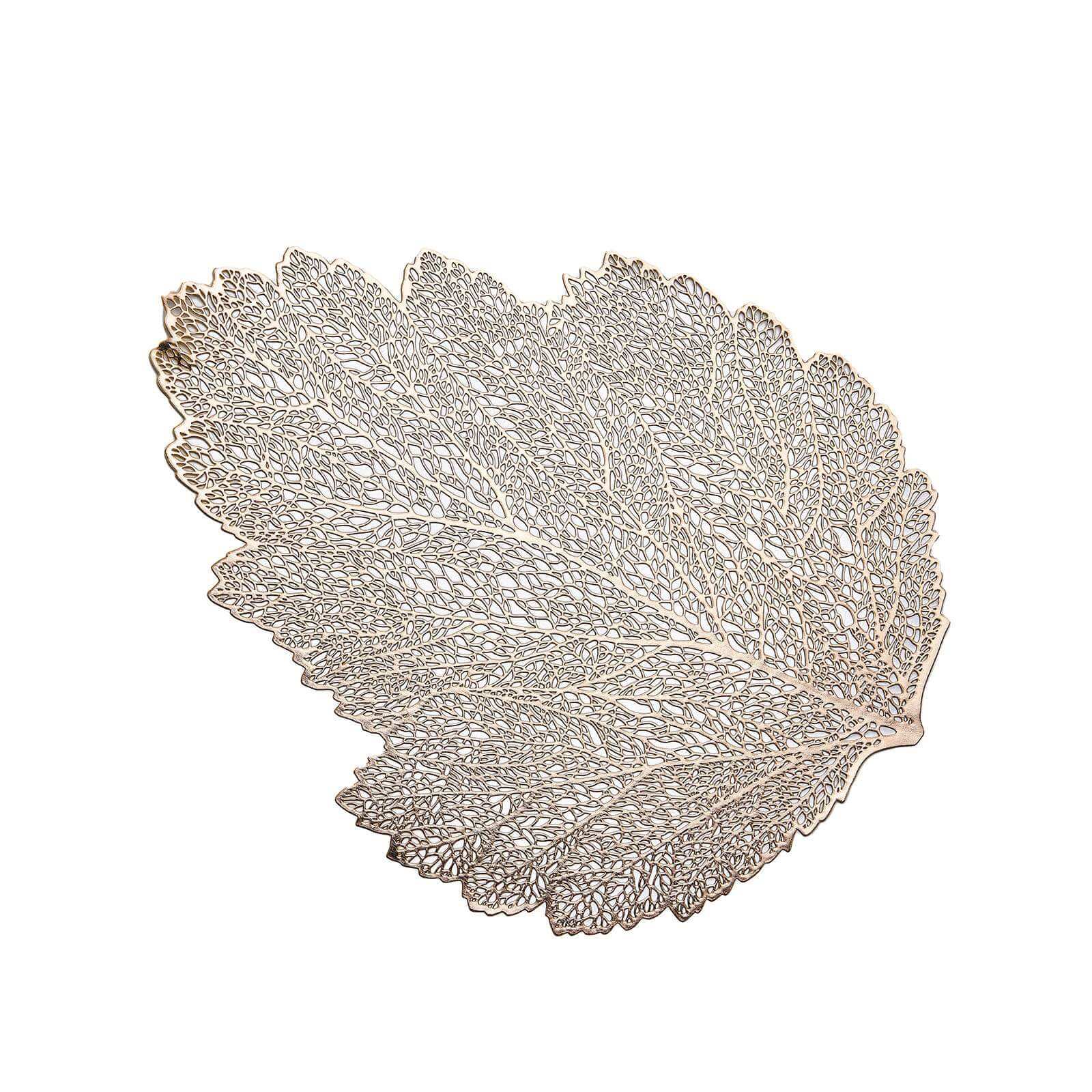 6-Piece Set of 18-Inch Gold Fall Leaf Non-Slip Vinyl Dining Placemats