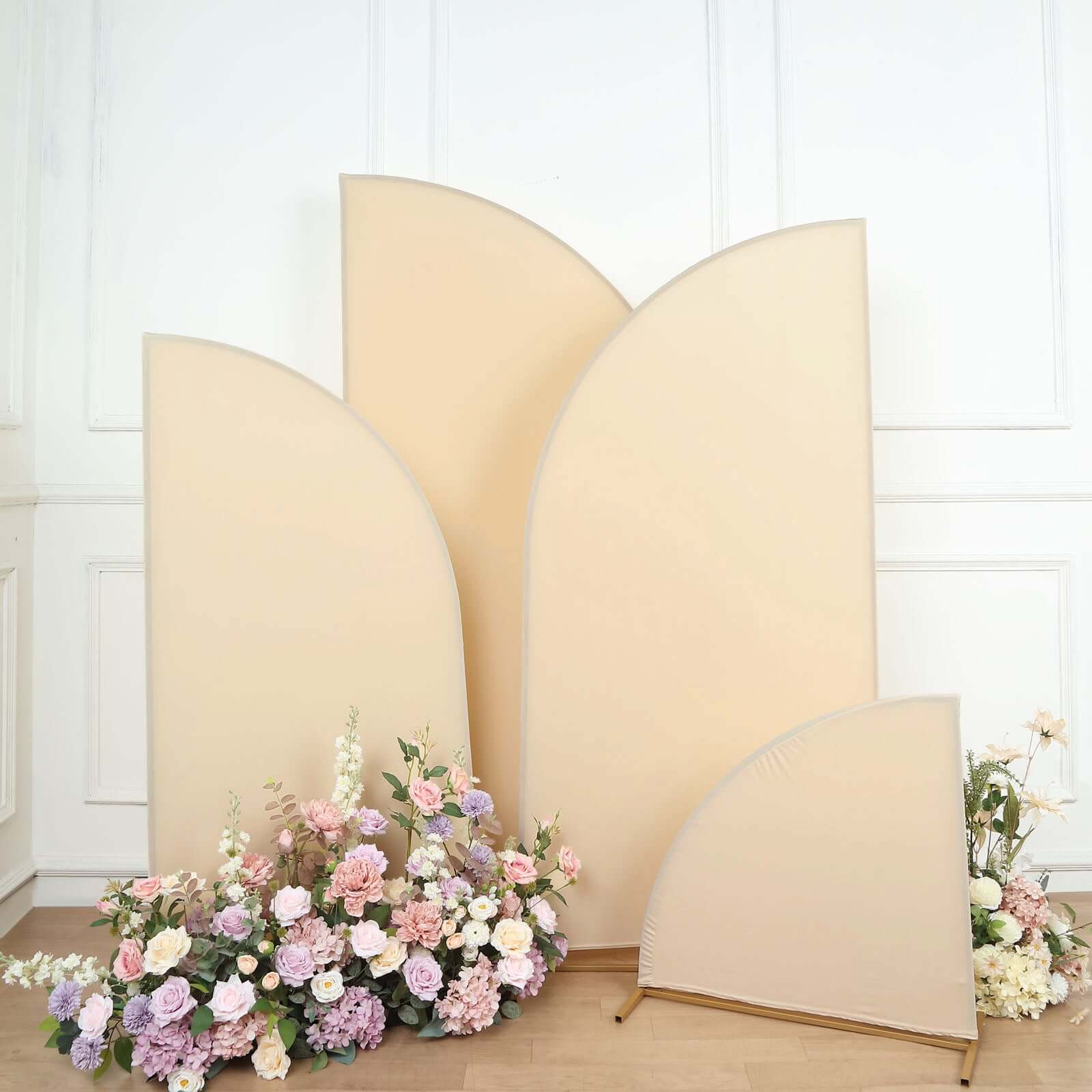 Custom-Fitted Set of 4 Matte Beige Spandex Half Moon Wedding Arch Backdrop Covers in 2.5ft, 5ft, 6ft, 7ft Sizes
