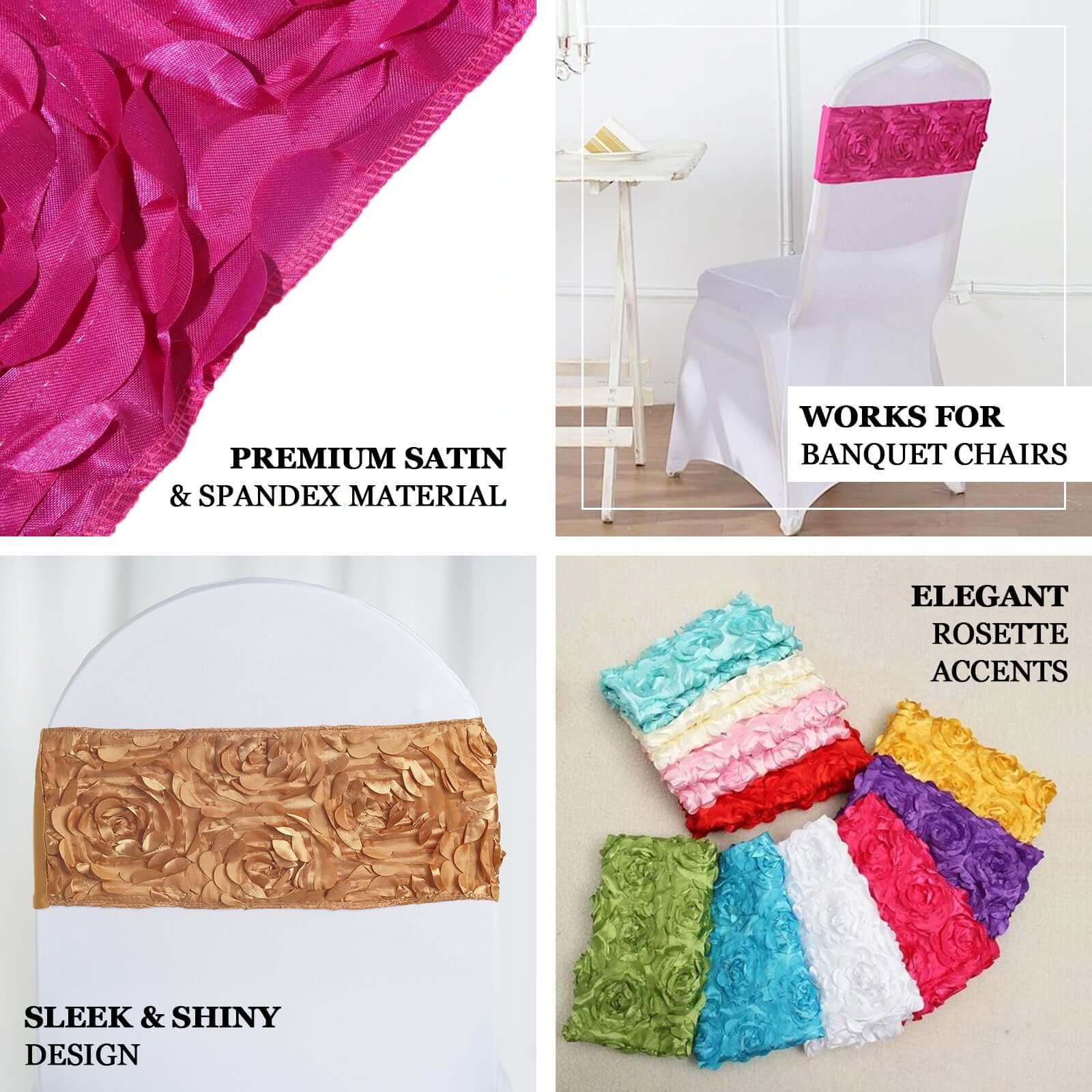 Hot Deal! 5-Piece Set of Dusty Rose Satin Spandex Chair Sashes with Rosette Design, 6x14