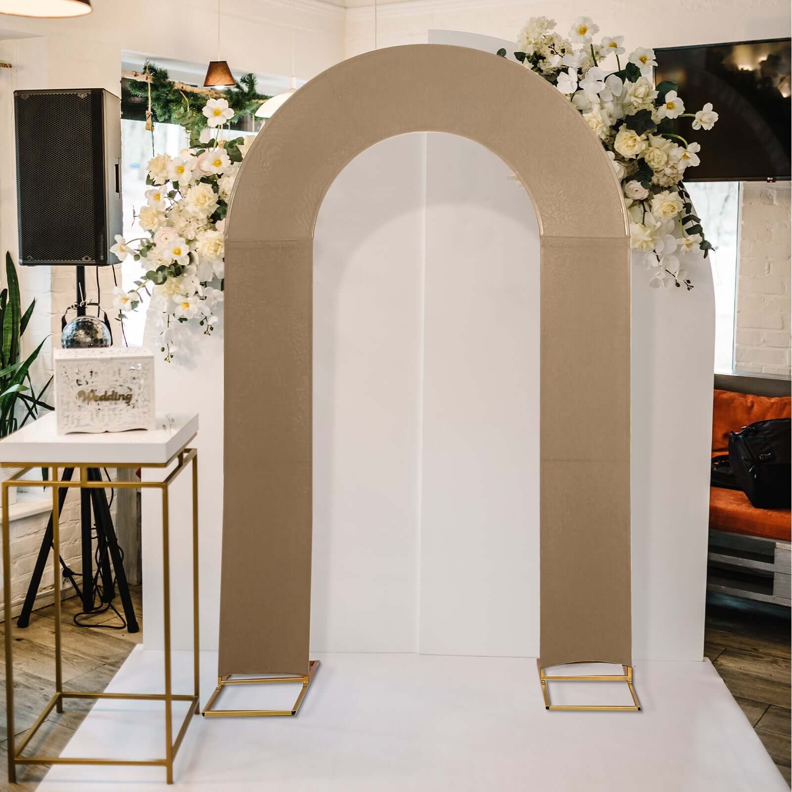 Premium 8ft Taupe Spandex U-Shaped Fitted Wedding Arch Cover - Ideal for Events