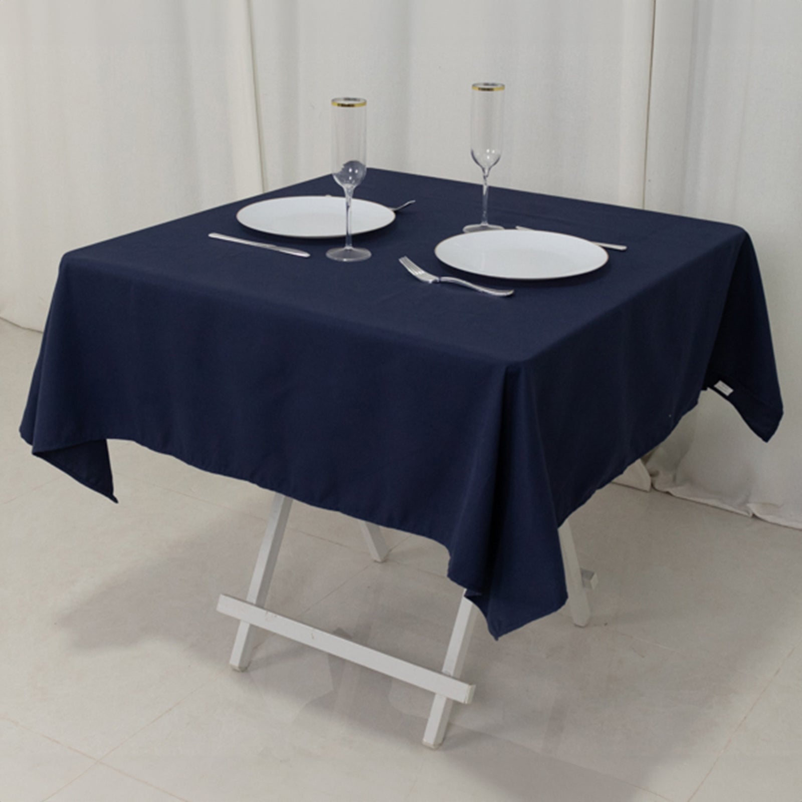 Hot Deal! Wrinkle-Resistant Navy Blue Cotton Blend 54x54 Square Tablecloth for Various Occasions