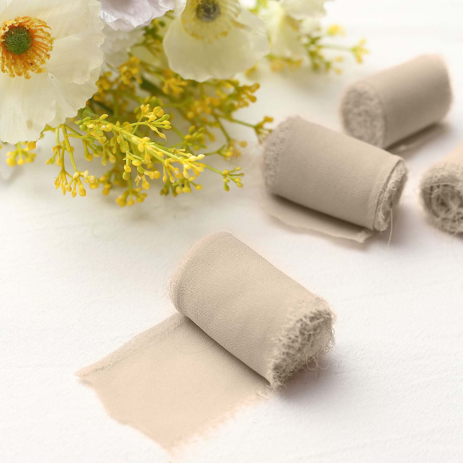 Special Offer! 2-Pack Nude Silk-Like Chiffon Ribbon Rolls for DIY Wedding Bouquets and Crafts, 6 Yards Each