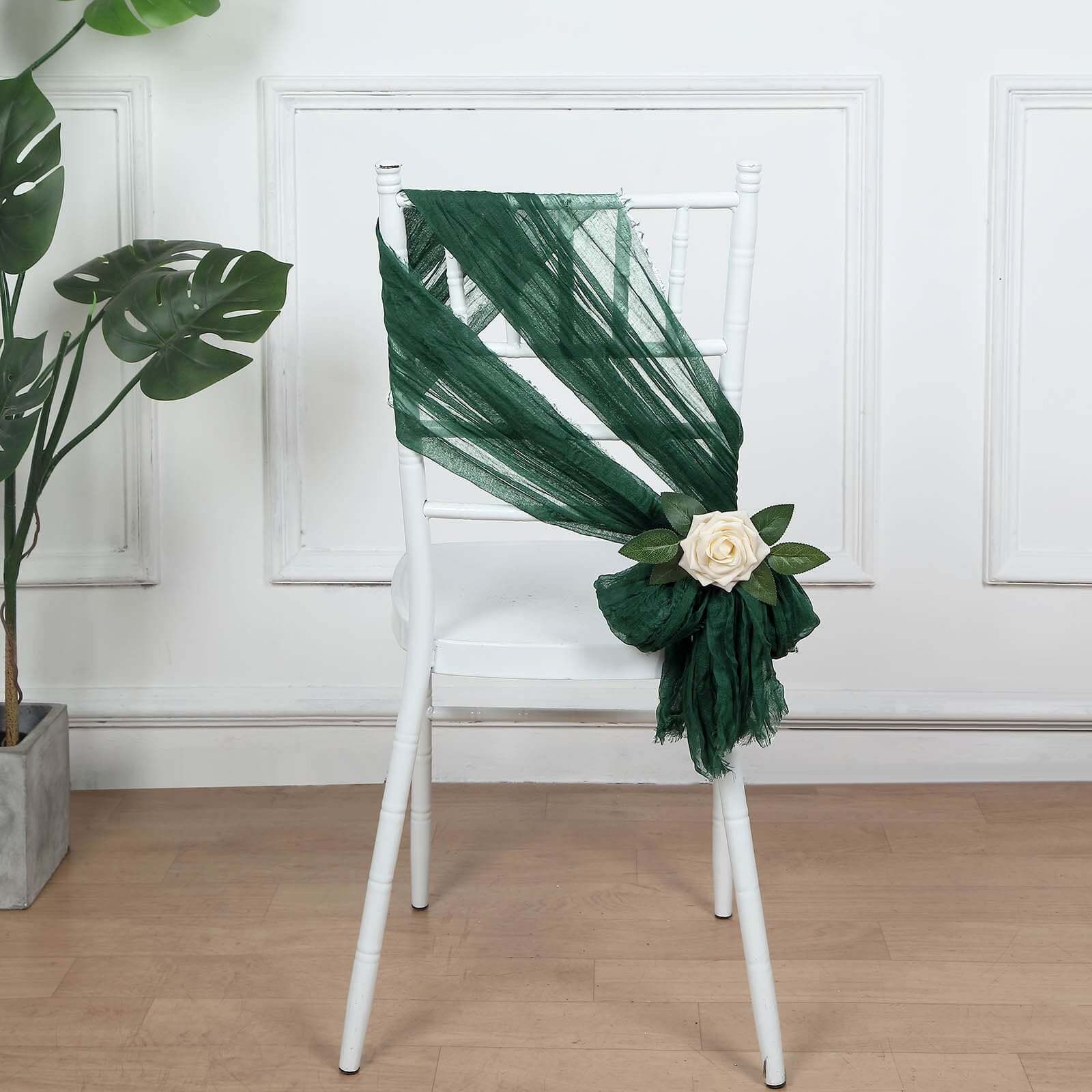 5-Pack Hunter Emerald Green Cheesecloth Chair Sashes - Ideal Boho Decor
