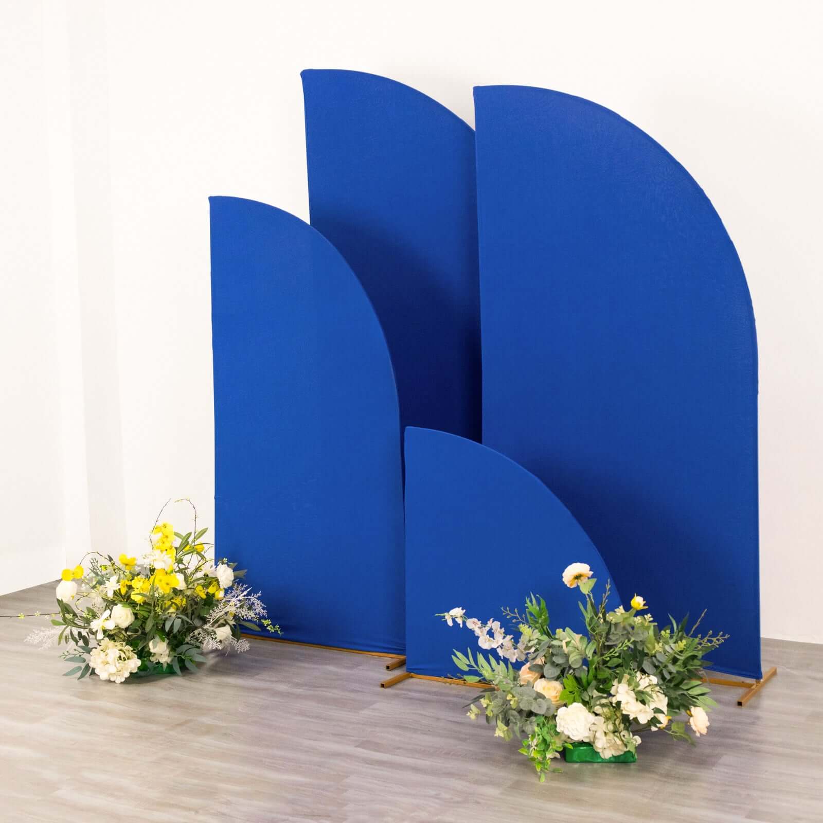 Set of 4 Custom-Fitted Matte Royal Blue Spandex Half Moon Wedding Arch Backdrop Covers - 2.5ft, 5ft, 6ft, 7ft
