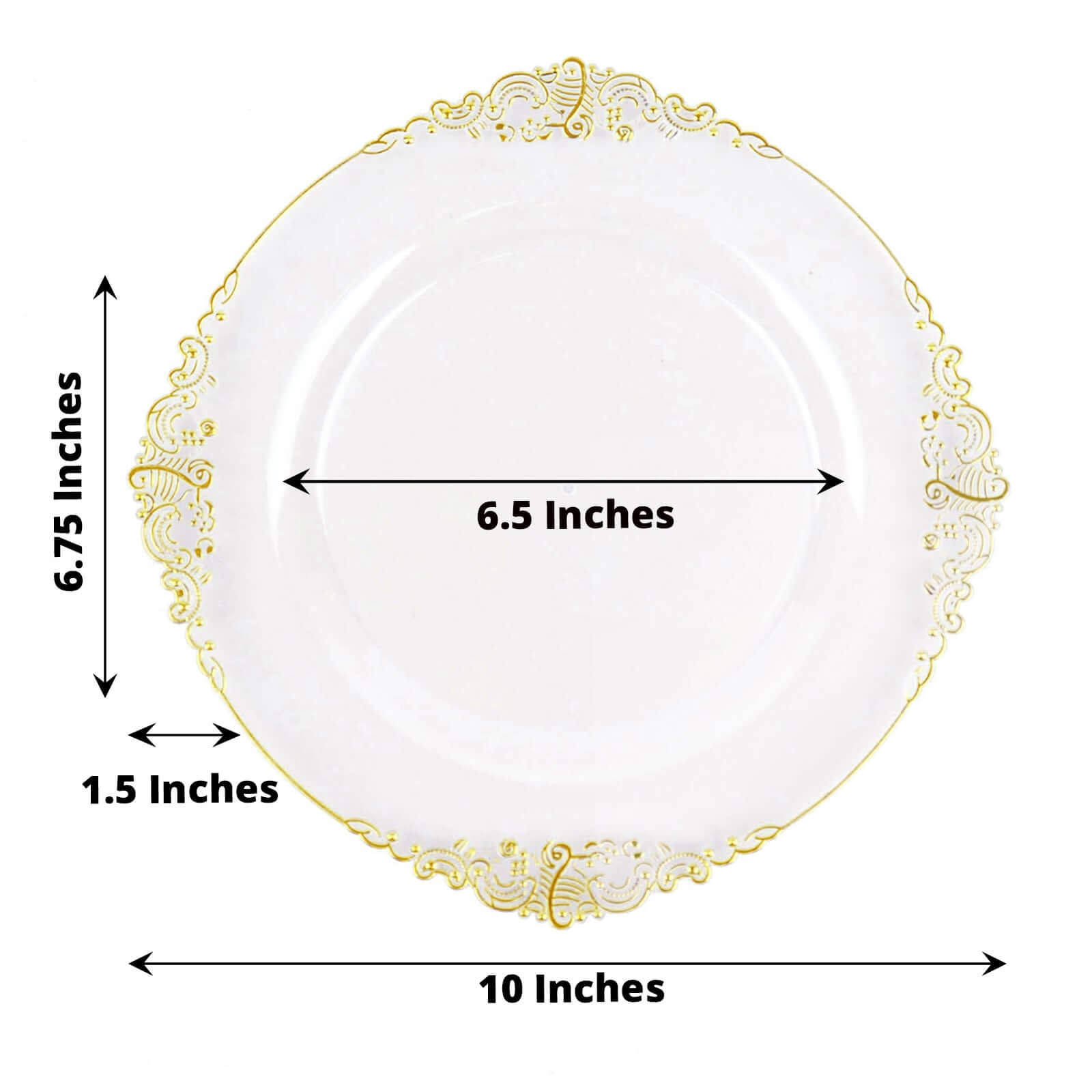 Hot Deal! 10-Pack Disposable Round Plastic Dinner Plates with Gold Leaf Embossed Rim in Vintage Baroque Style