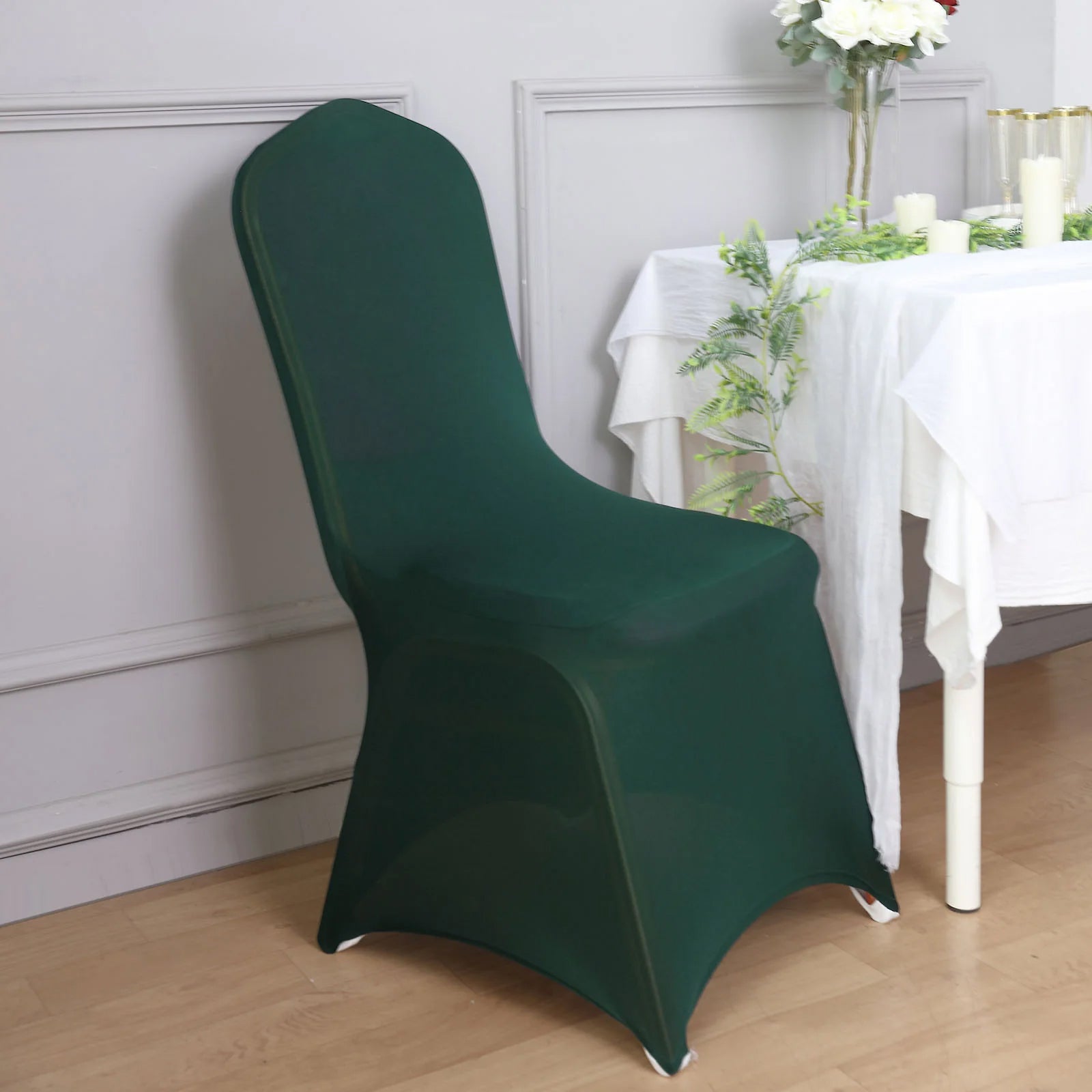 10-Pack Durable Reusable Stretch Spandex Chair Covers in Hunter Emerald Green for Banquet Chairs
