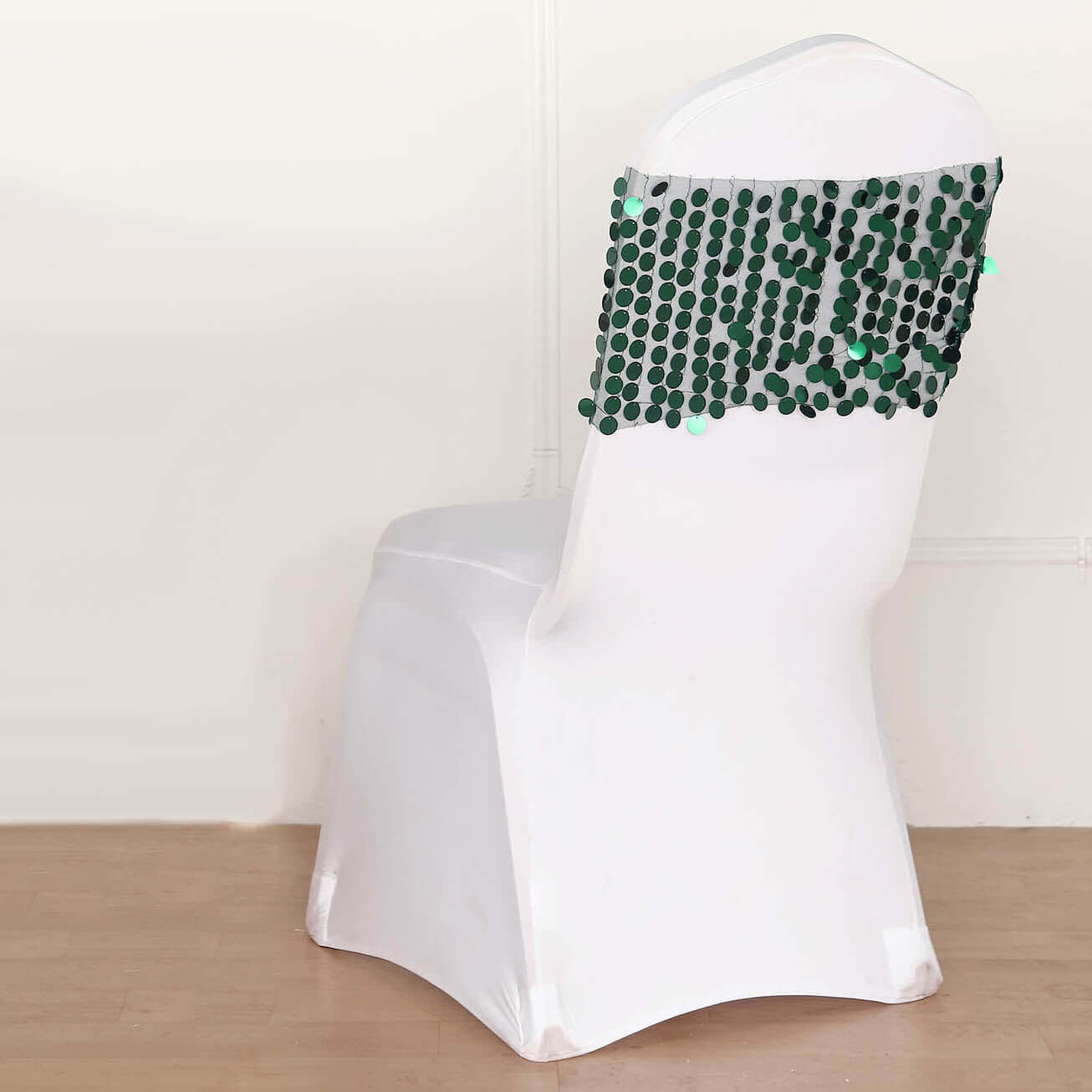 5-Pack Hunter Emerald Green Payette Sequin Chair Sash Bands - Ideal Decor for Weddings & Gatherings