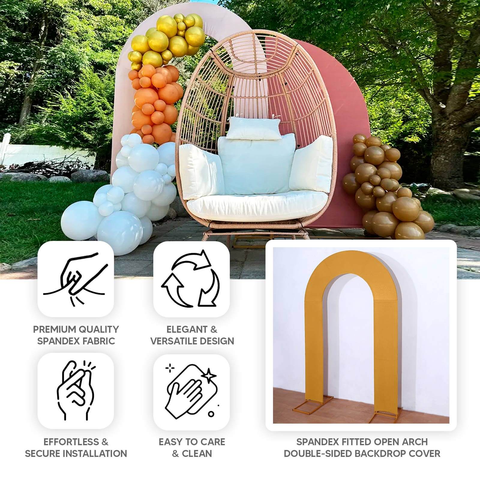 Premium 8ft Beige Spandex U-Shaped Fitted Slipcover for Wedding Arch - Double-Sided