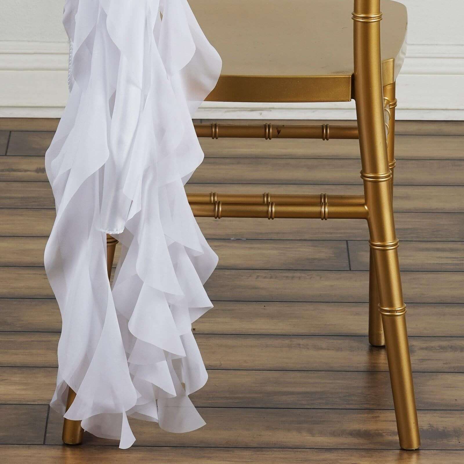 Hot Deal! 1 Set of White Chiffon Chair Sashes with Willow Ruffles for Weddings & Gatherings