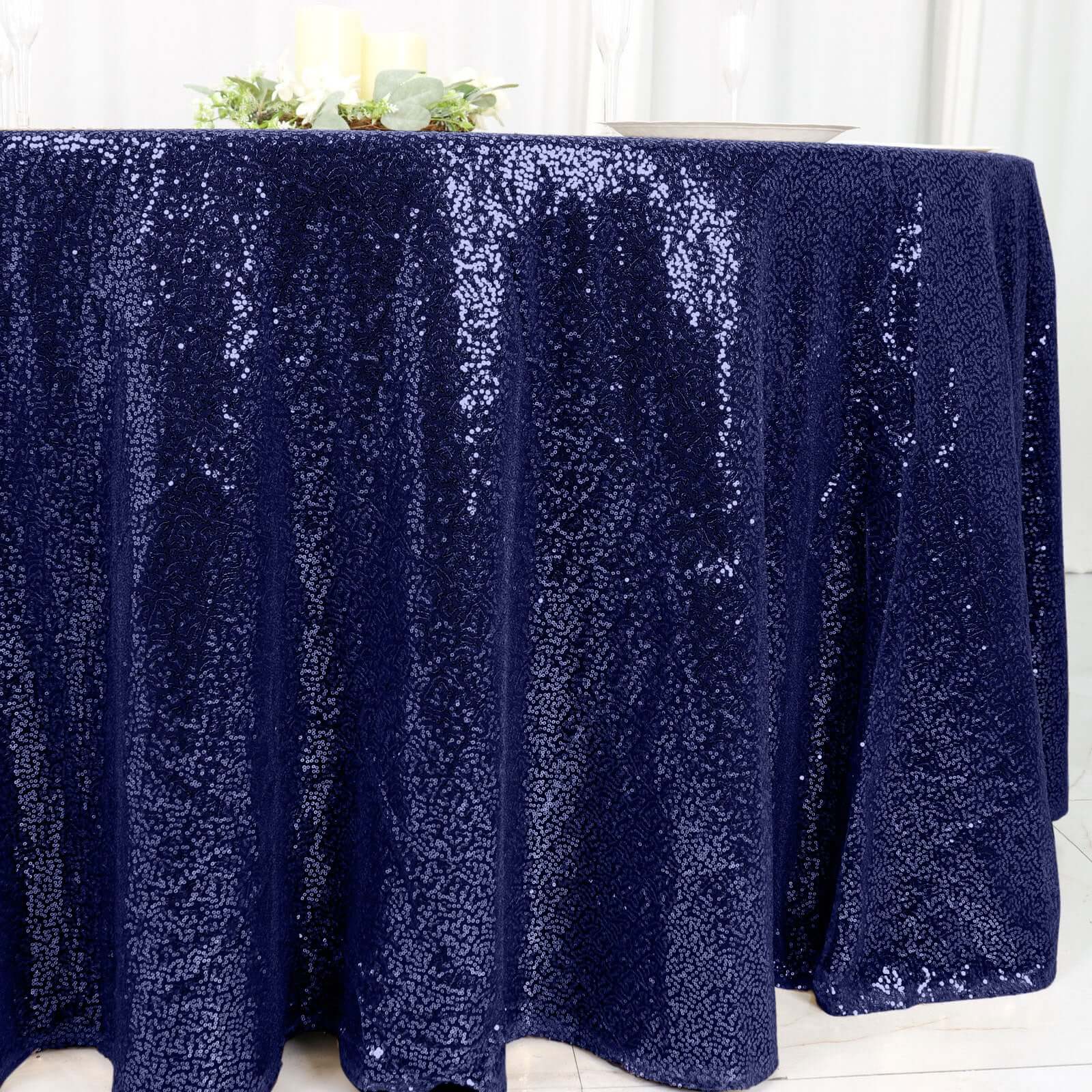 Navy Blue Seamless Glittering 120' Round Sequin Tablecloth - Ideal for Events