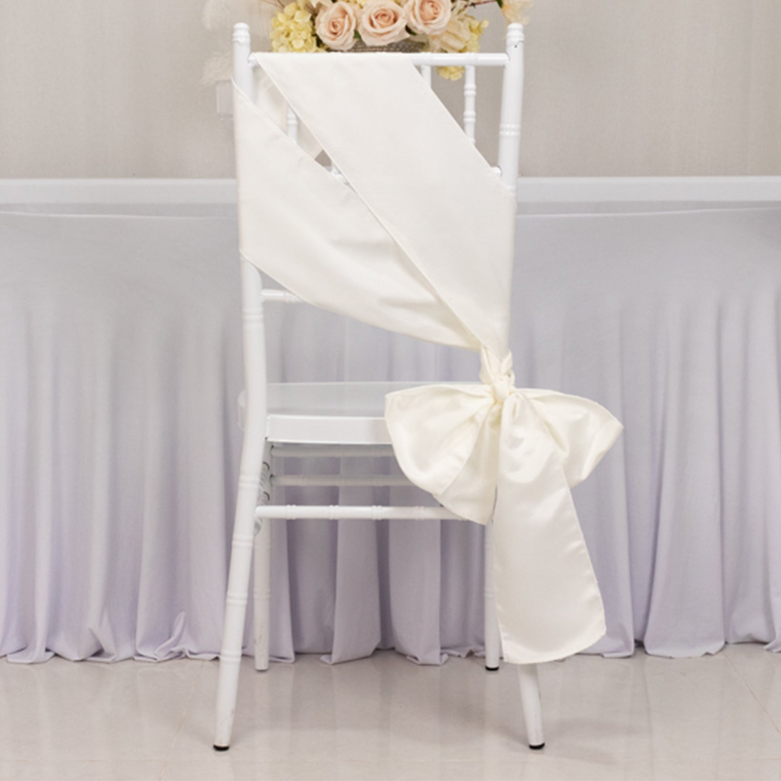 Ivory 6x106 Lamour Satin Chair Sashes - Set of 5, Stylish Reusable Decor