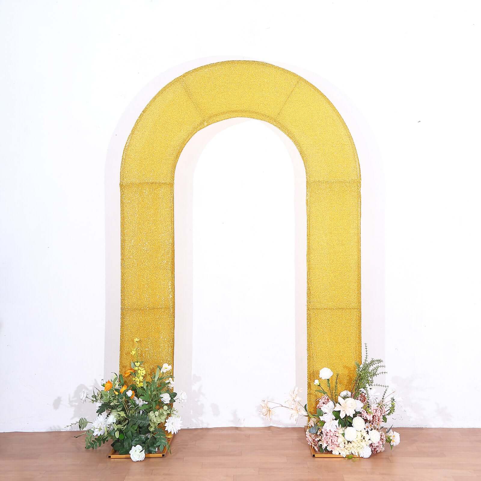 8ft Double-Sided Gold Shimmer Tinsel Spandex U-Shaped Wedding Arch Slipcover