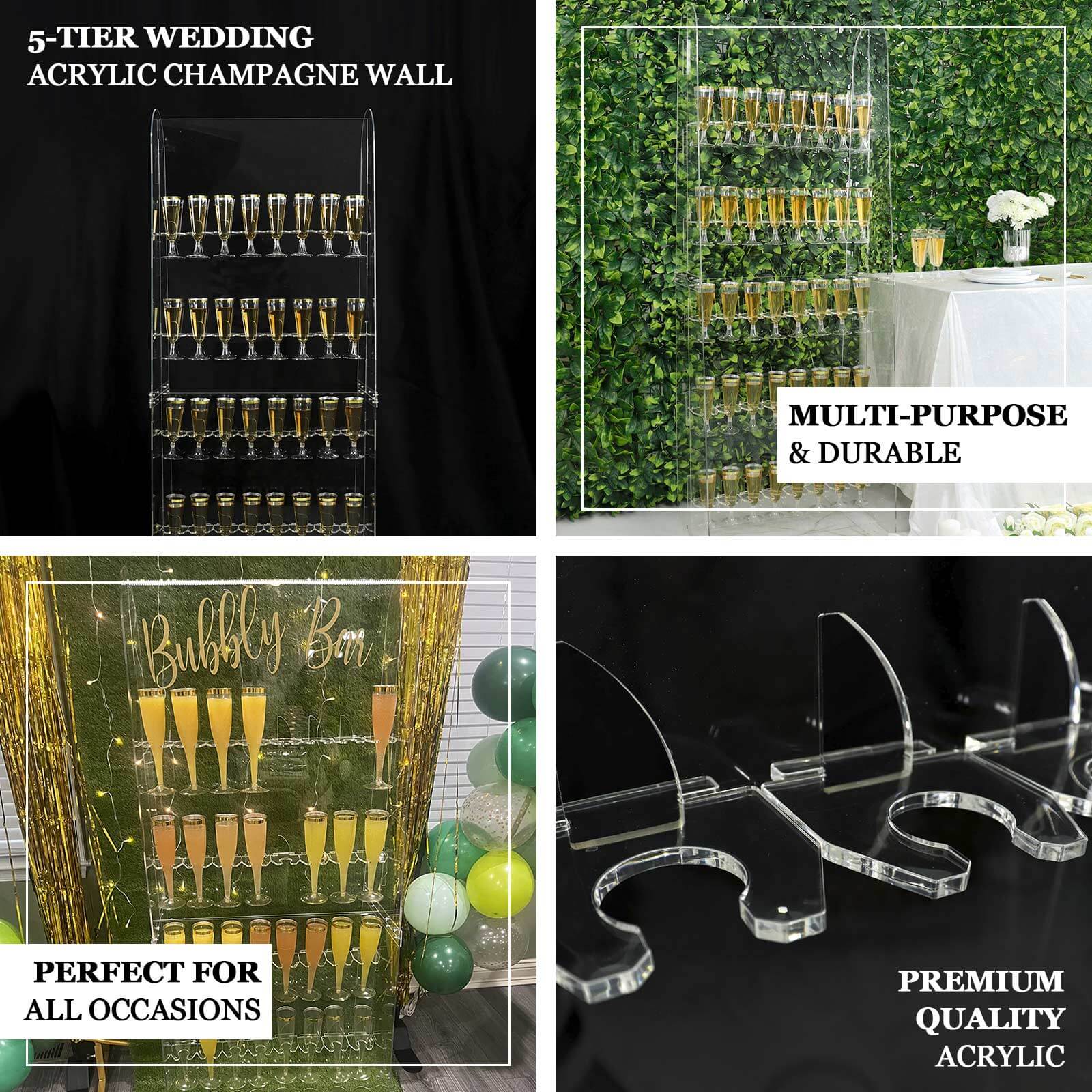5-Foot Clear 5-Tier Acrylic Champagne Wall Glass Holder for 40 Stemware, Ideal for Classy Events