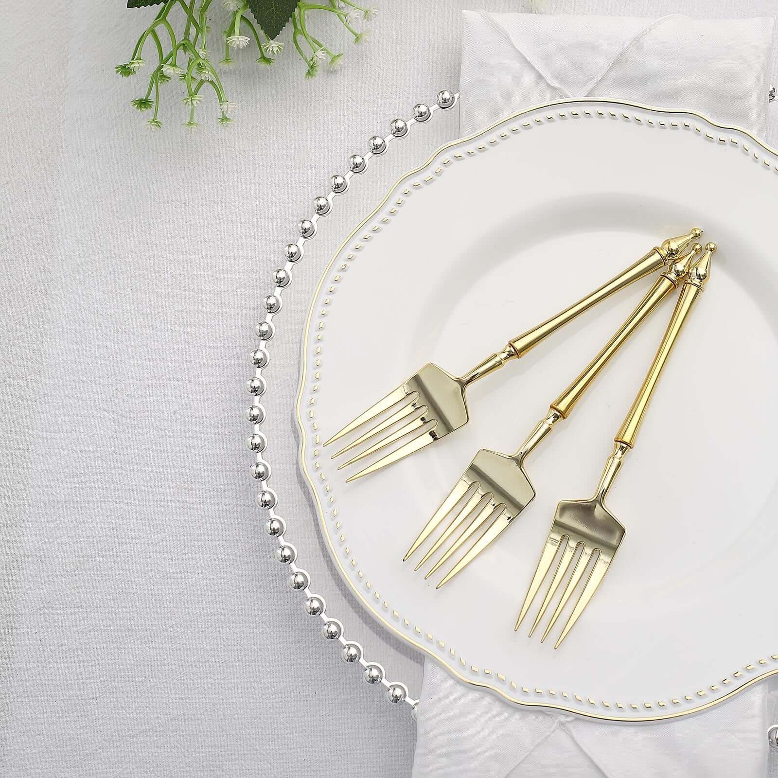 24-Piece Gold European-Style Disposable Dessert Forks with Roman Column Handles
