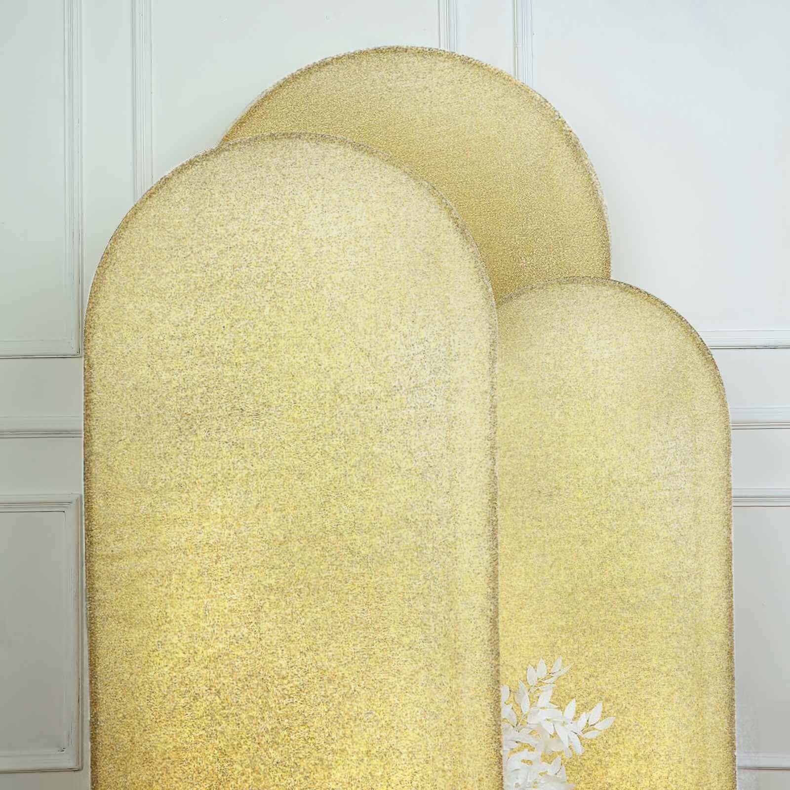 6ft Champagne Shimmer Tinsel Spandex Cover for Fitted Round Top Wedding Arch Stand