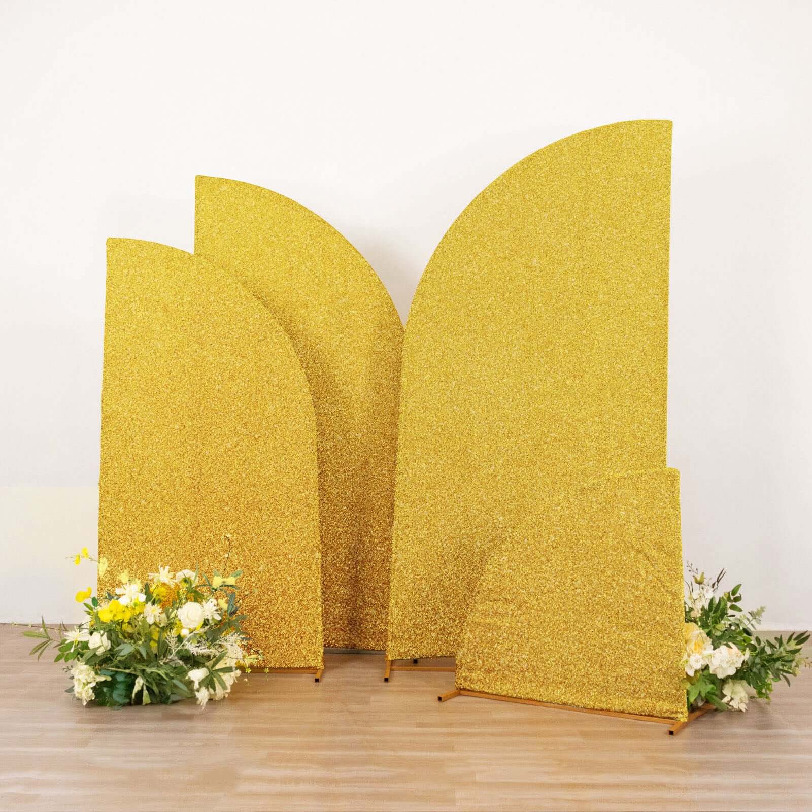 4-Piece Gold Shimmer Tinsel Chiara Wedding Arch Covers for Half Moon Stands (2.5ft - 7ft)