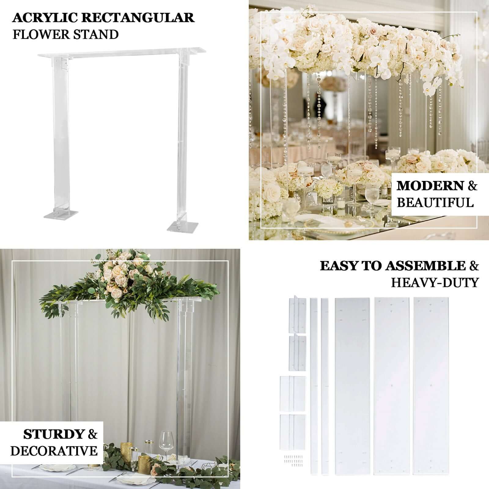 Hot Sale! Clear Acrylic Rectangular Flower Stand - Ideal Decorative Table Centerpiece for Events