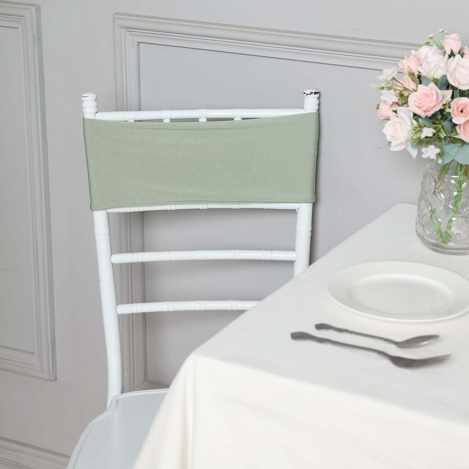 5-Pack Stretchable Spandex Chair Sashes in Sage Green - Ideal for Weddings and Events