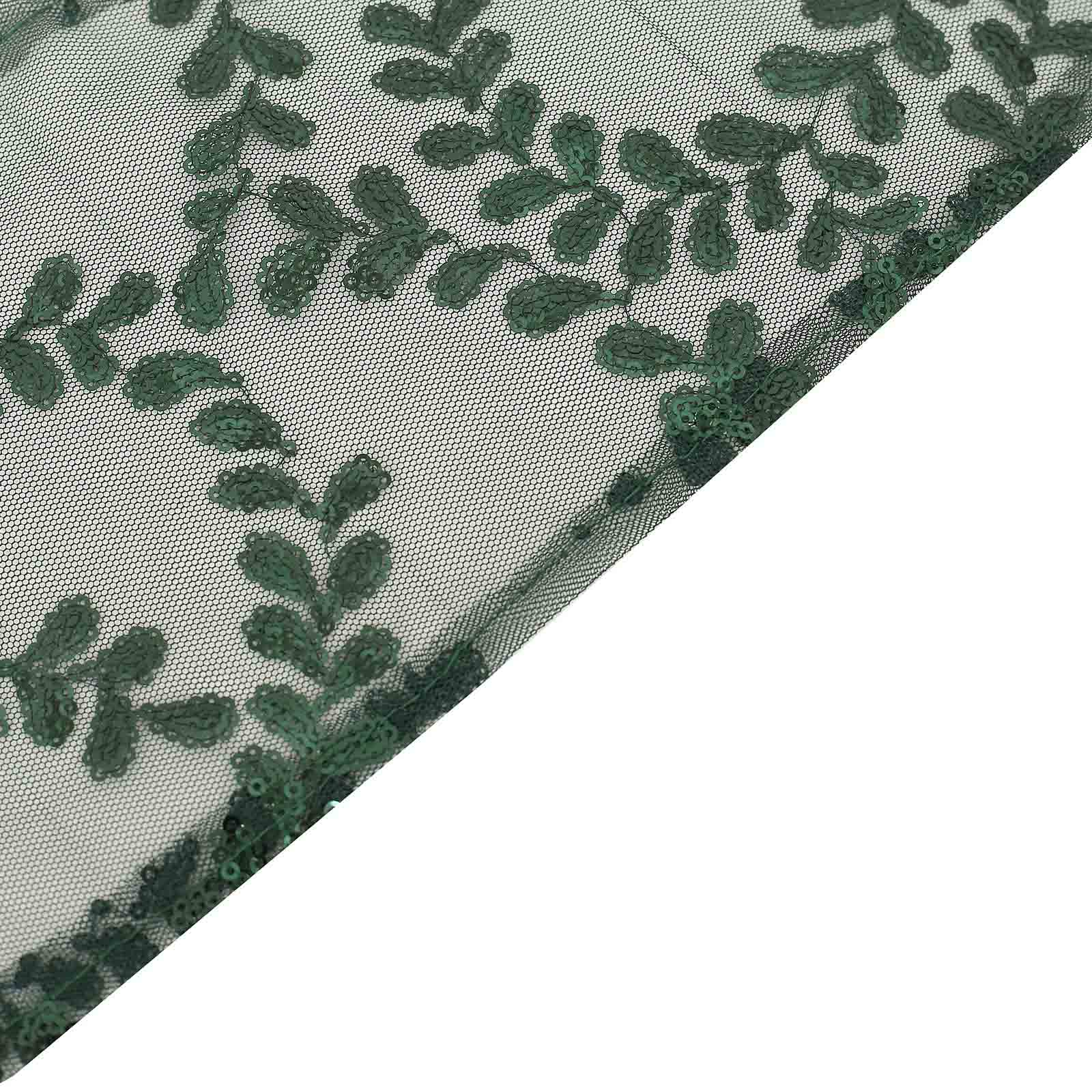 Hot Deal! 5-Pack Hunter Emerald Green Tulle Chair Sashes with Leaf Vine Sequins, 6x88
