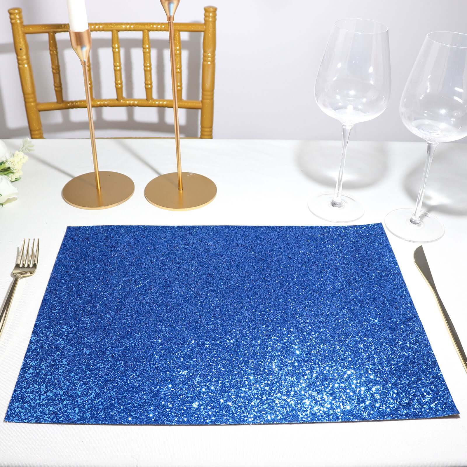 Hot Deal! 6-Pack Royal Blue Glitter Rectangle Non-Slip Placemats 12x18
