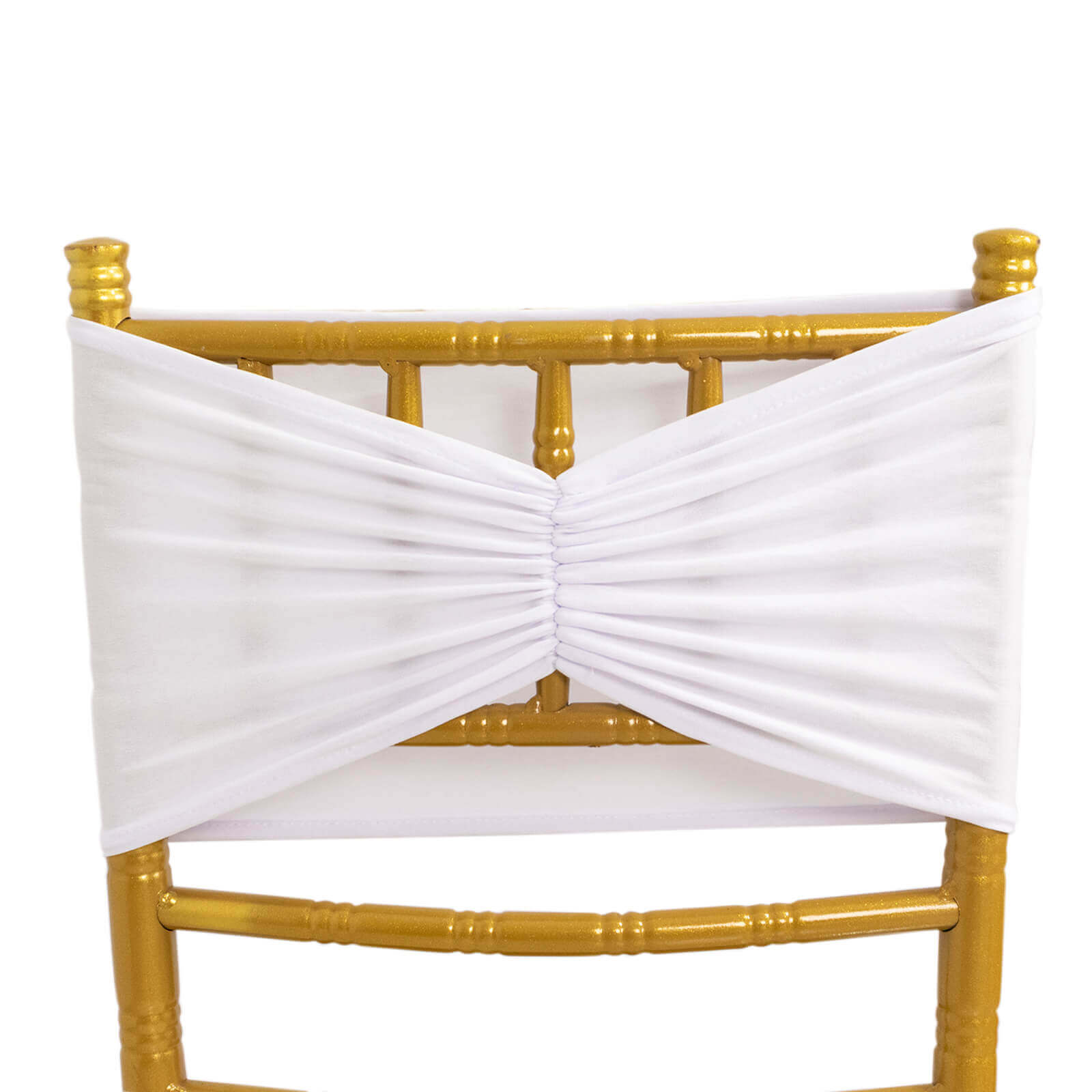 5-Pack White Ruffled Spandex Chair Sashes - Wide Stretch Bands for Elegant Weddings and Events