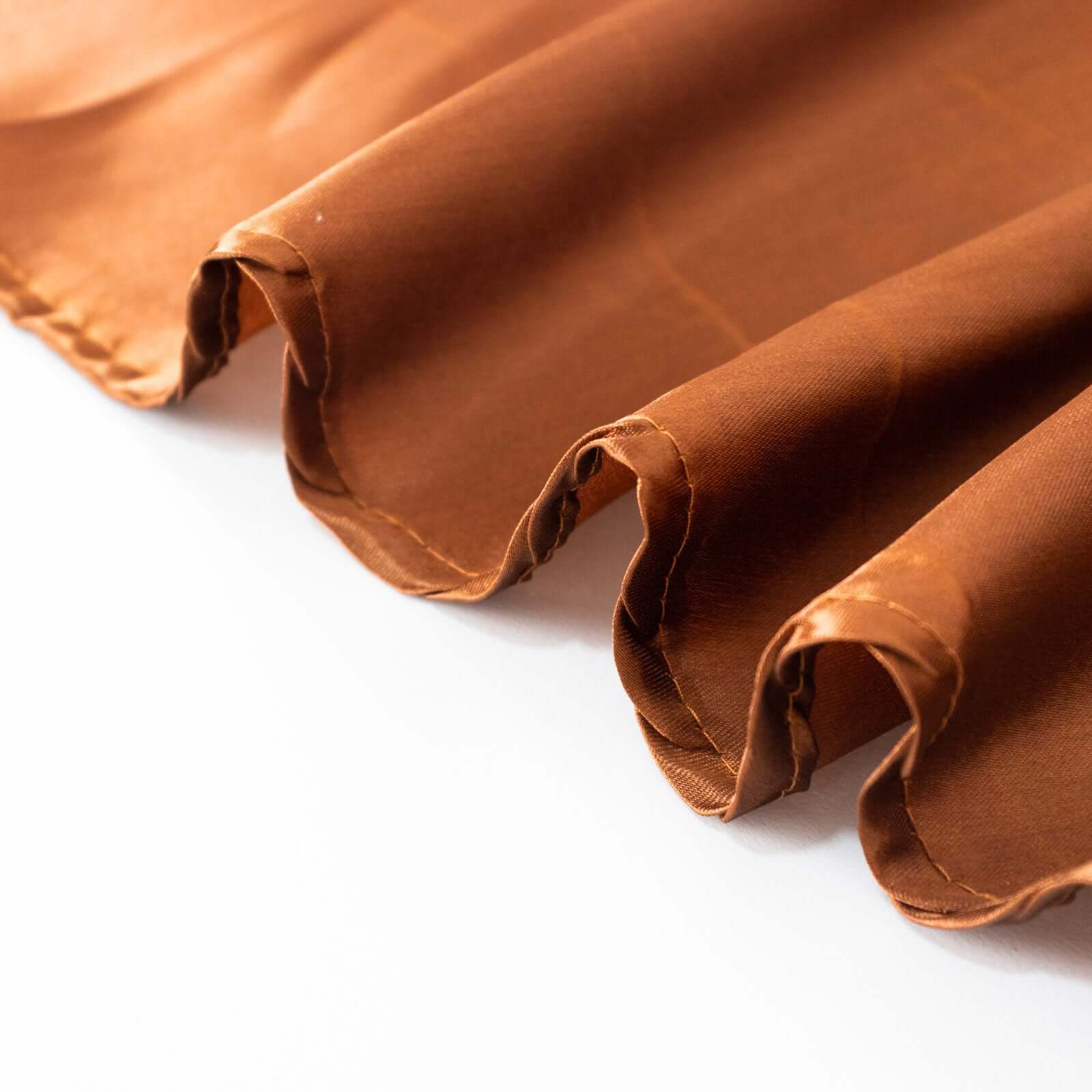Stylish Satin 120-Inch Round Tablecloth in Cinnamon Brown - Seamless Table Cover for Special Occasions