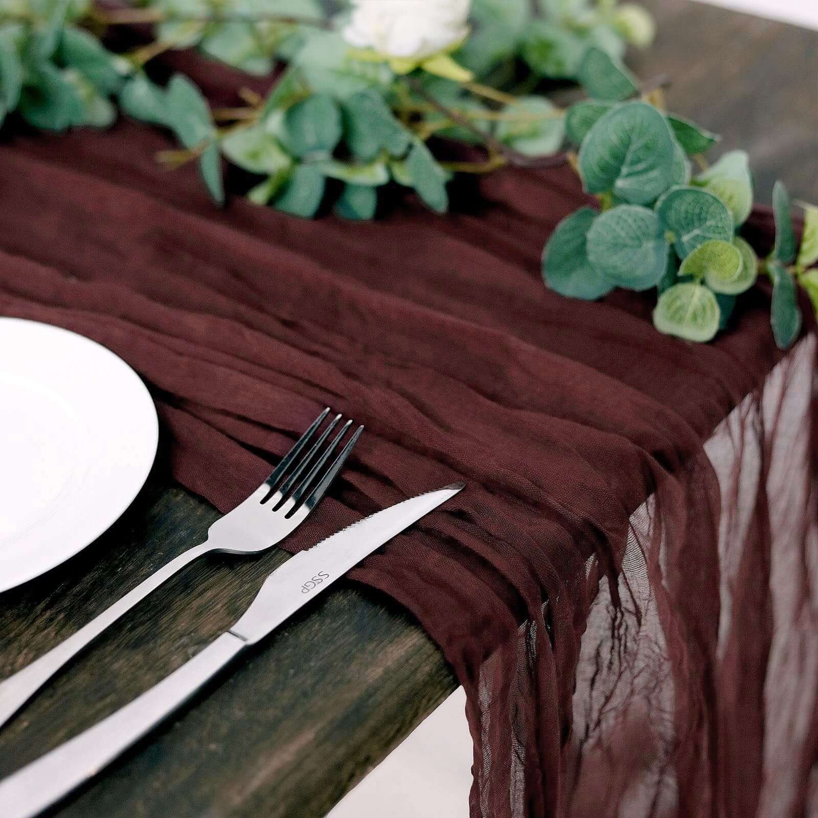 Hot Sale! 10ft Burgundy Gauze Cheesecloth Table Runner - Rustic Boho Style
