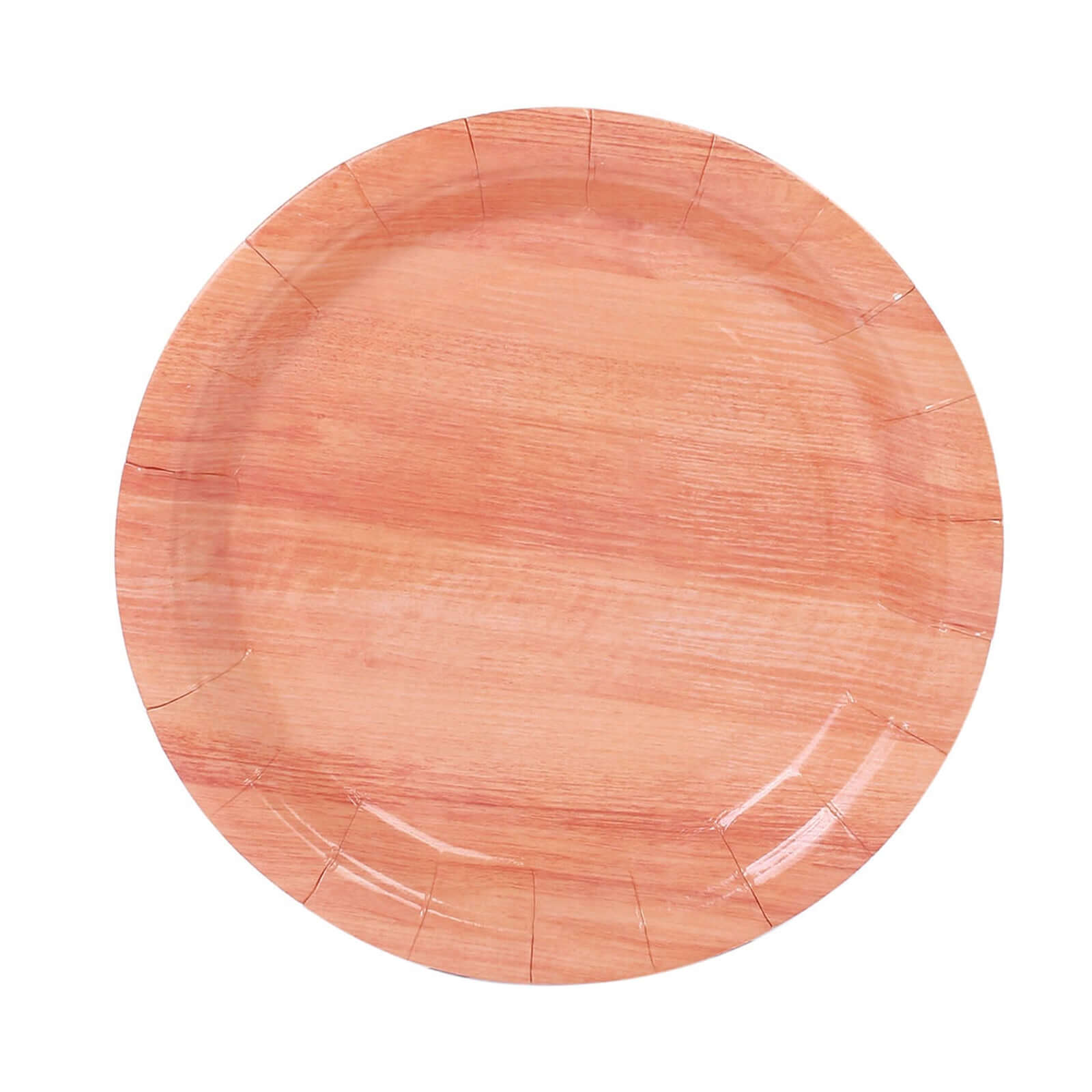 25-Pack Disposable 10-Inch Round Paper Dinner Plates with Natural Wood Grain Print