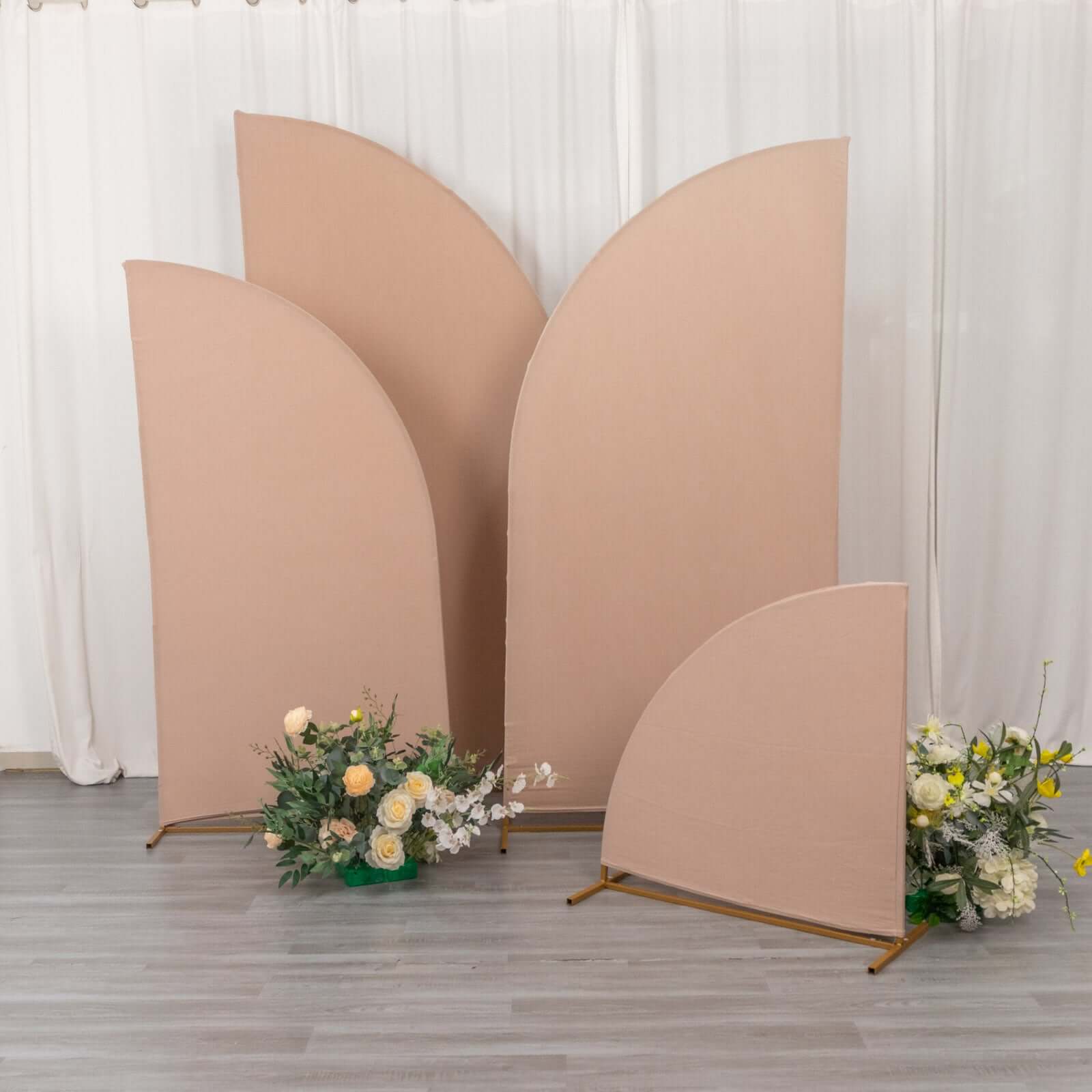 Exclusive Set of 4 Custom-Fitted Matte Nude Spandex Half Moon Wedding Arch Covers - Various Sizes