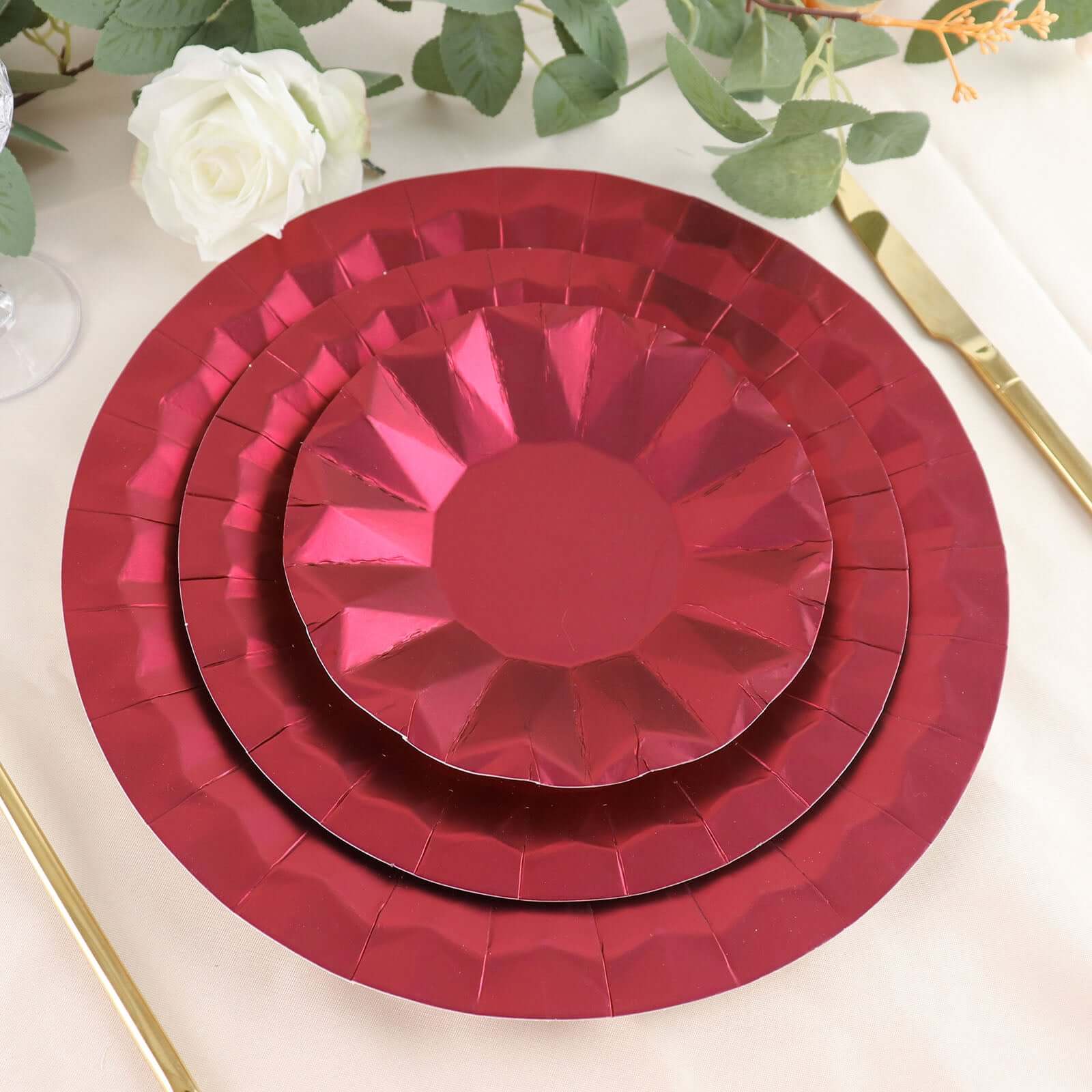 25-Pack Disposable Burgundy Paper Charger Plates with Geometric Design - 12