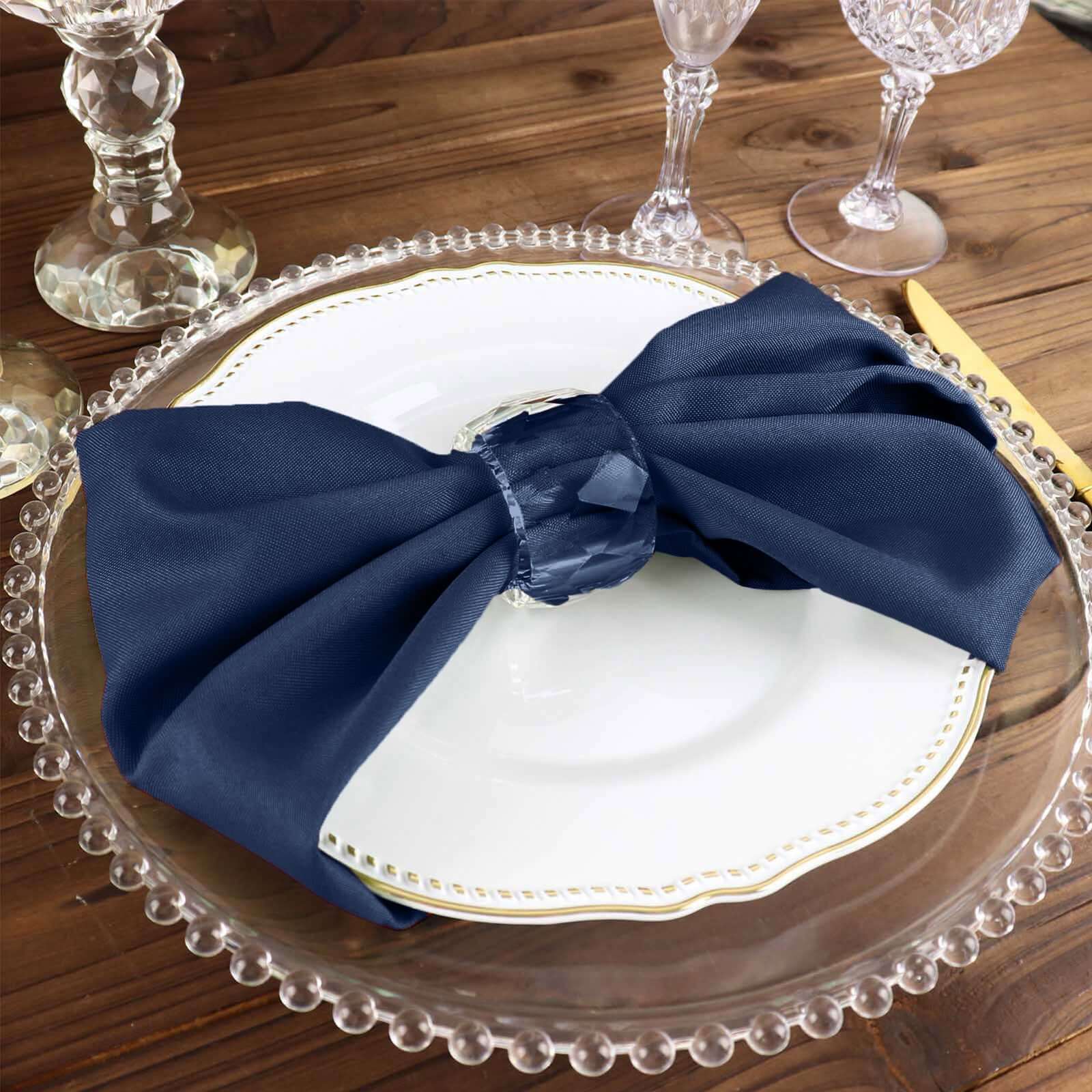 Navy Blue 17x17 Polyester Dinner Napkins - 5 Pack, Durable & Wrinkle-Free