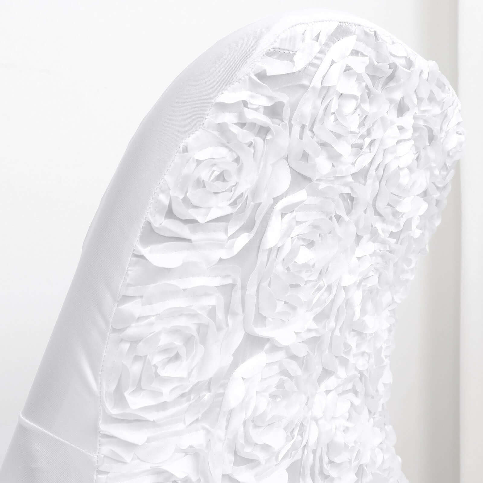 Premium White Spandex Slipcover for Folding Chairs with Satin Rosette Design - Ideal for Classy Events