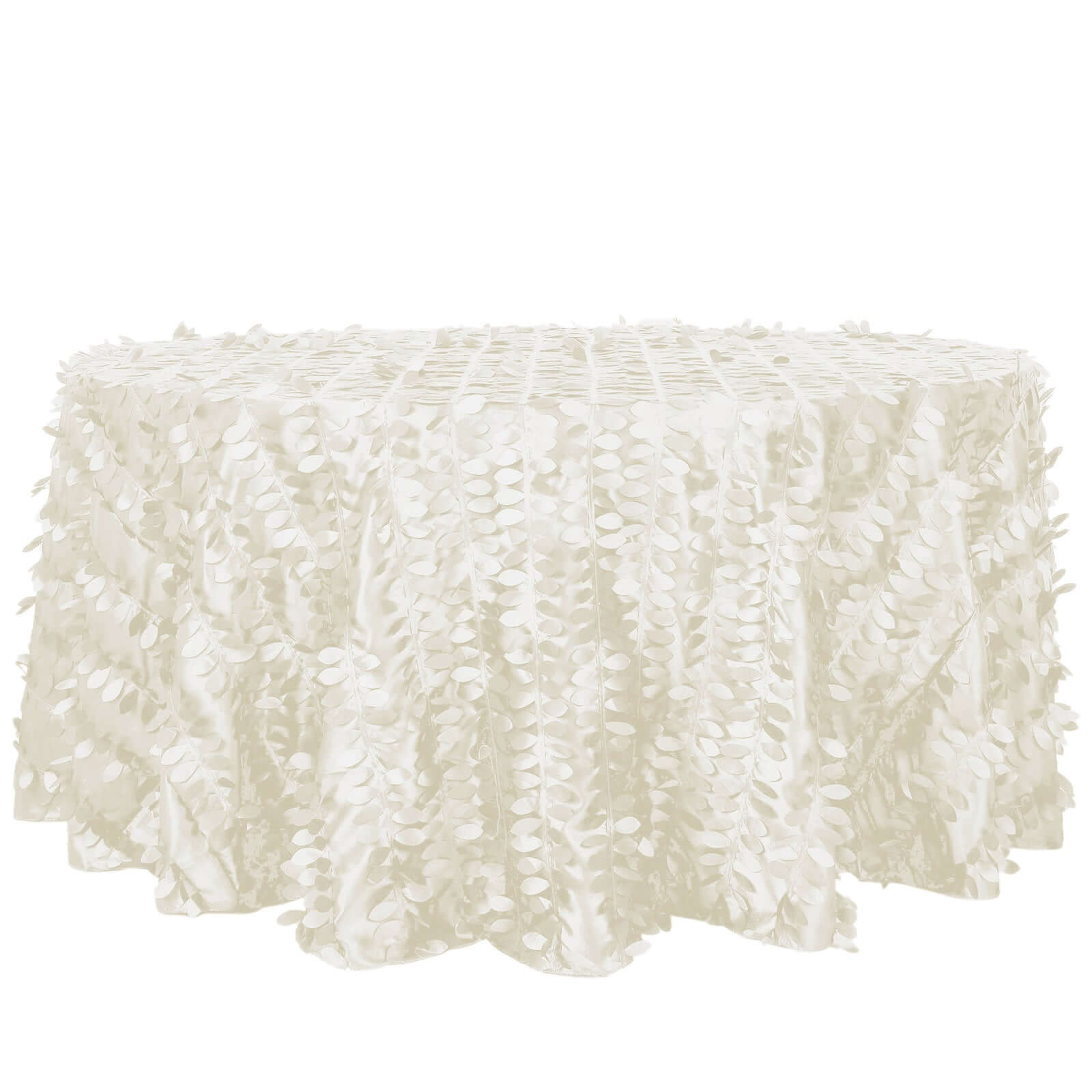 Hot Sale! Ivory Taffeta 120-Inch Round Tablecloth with 3D Leaf Petal Design