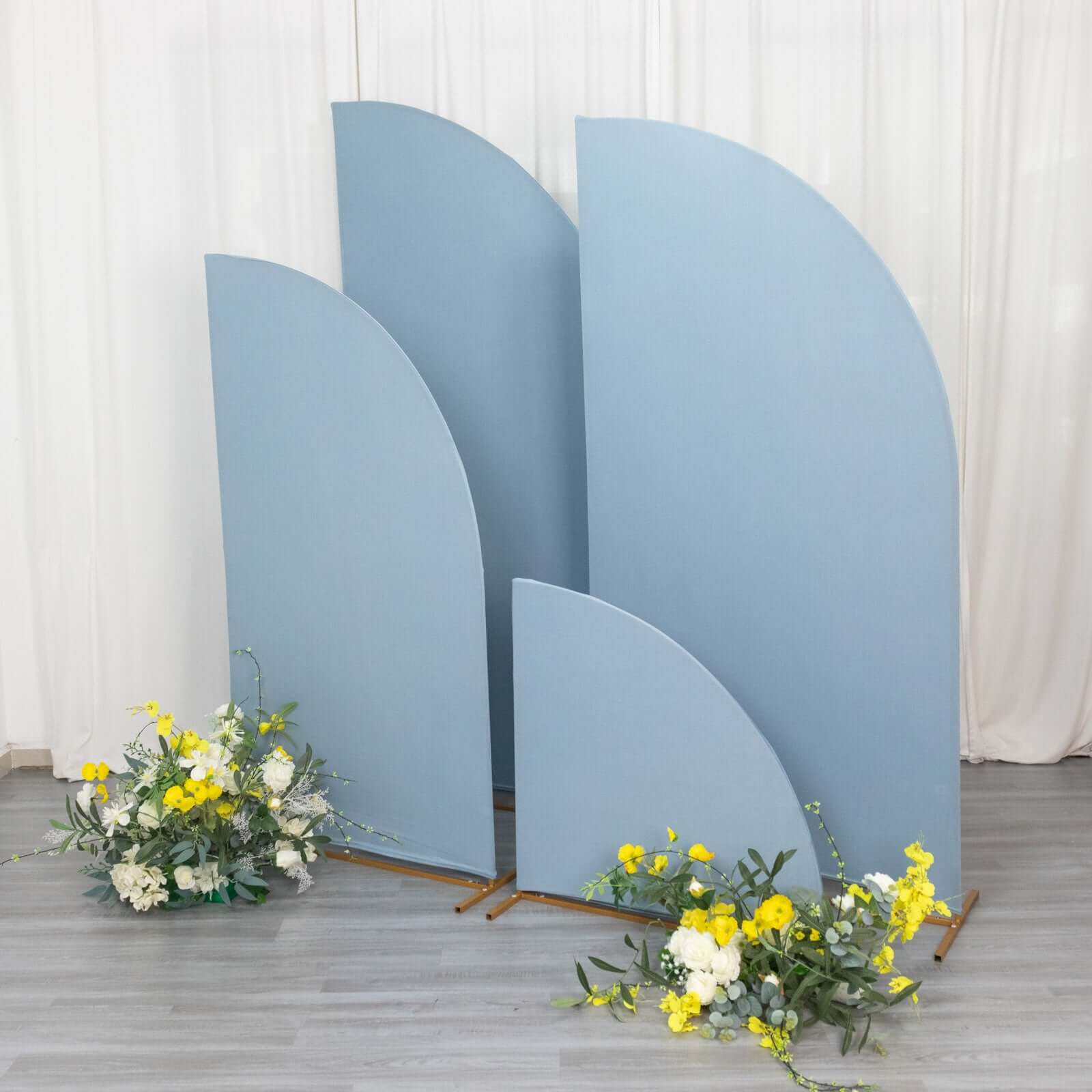 4-Piece Matte Dusty Blue Spandex Half Moon Wedding Arch Backdrop Covers in Various Sizes