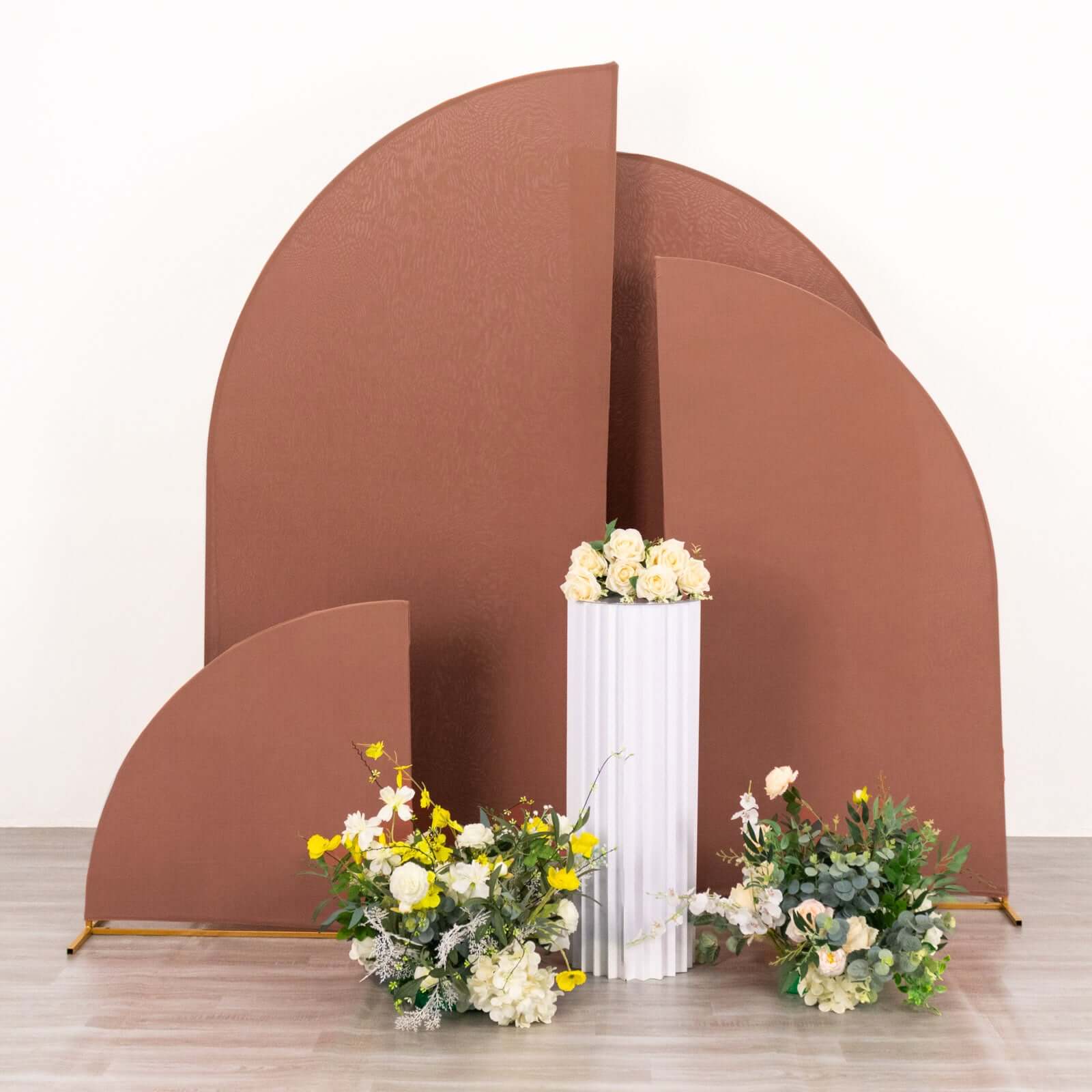 4-Piece Custom Fitted Matte Terracotta (Rust) Spandex Half Moon Wedding Arch Backdrop Covers - 2.5ft to 7ft