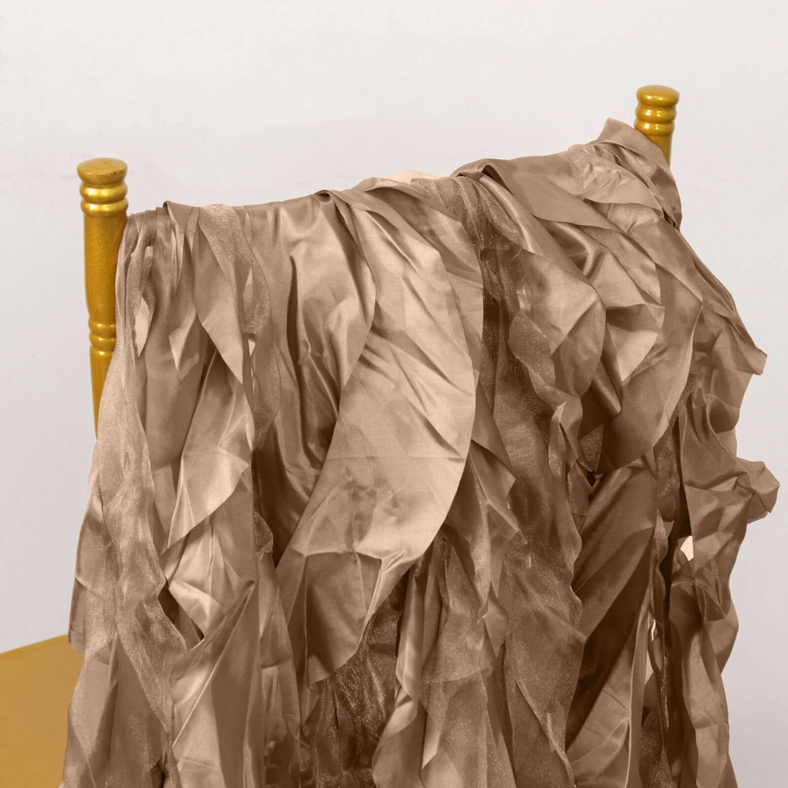 5-Piece Taupe Chiffon Satin Curly Willow Chair Sashes - Effortless Installation